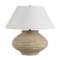 Everren Ola 20.5 Tall Carved Beige Resin Table Lamp With Tapered Linen Shade