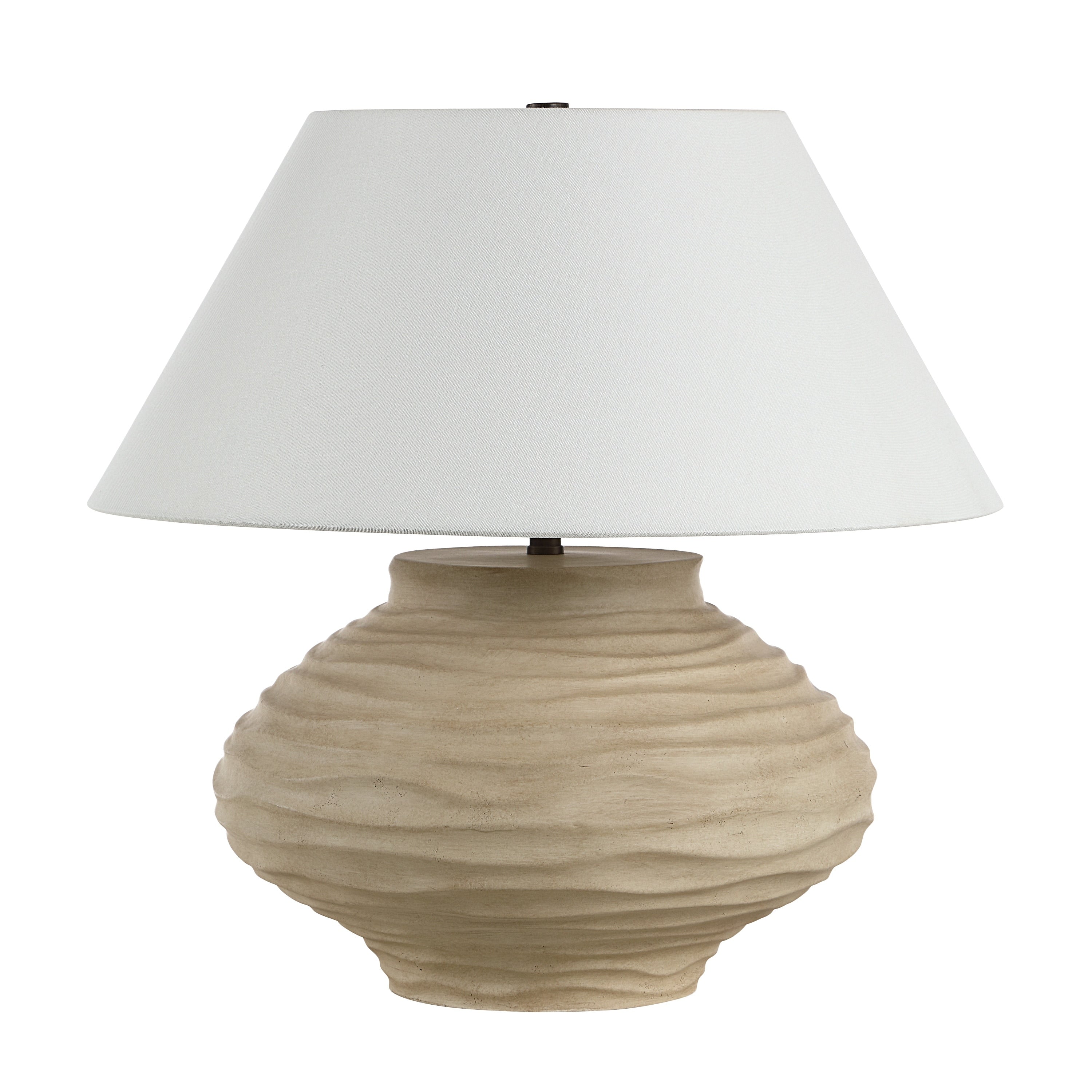 Everren Ola 20.5 Tall Carved Beige Resin Table Lamp With Tapered Linen Shade