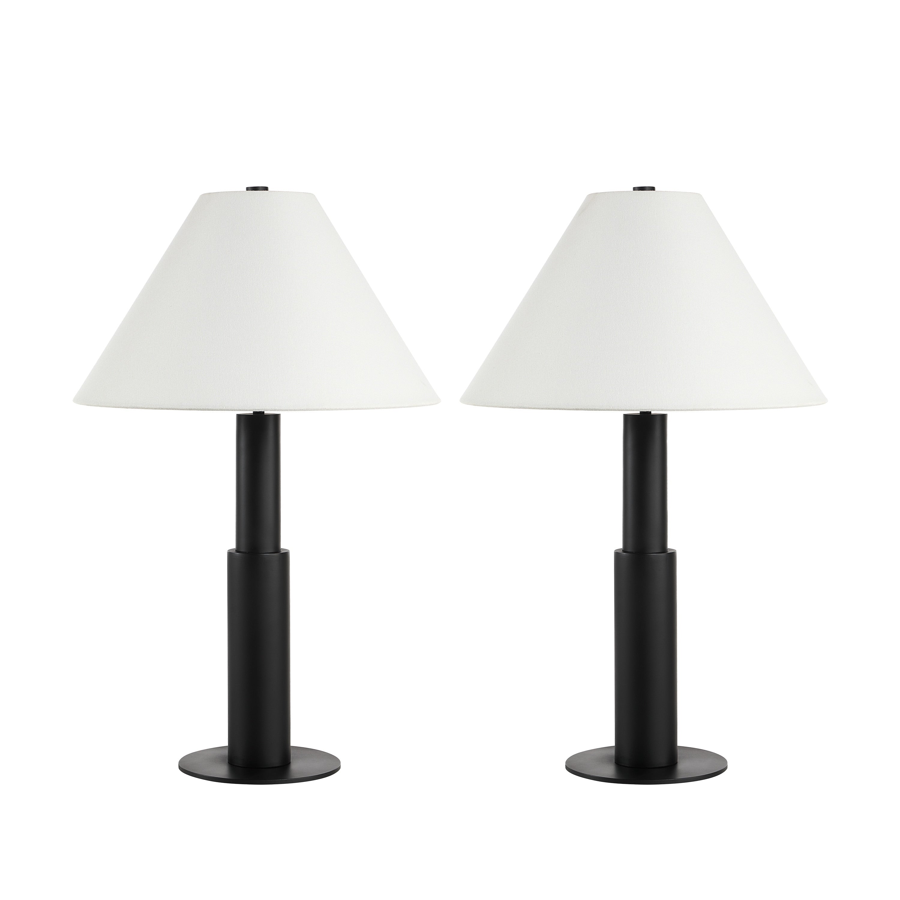 Everren Pantera 25 Tall Matte Black Iron Table Lamp With Tapered Linen Shade Set Of 2
