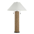 Everren Pino 30.5 Tall Carved Brown Oak Resin Table Lamp With Tapered Linen Shade