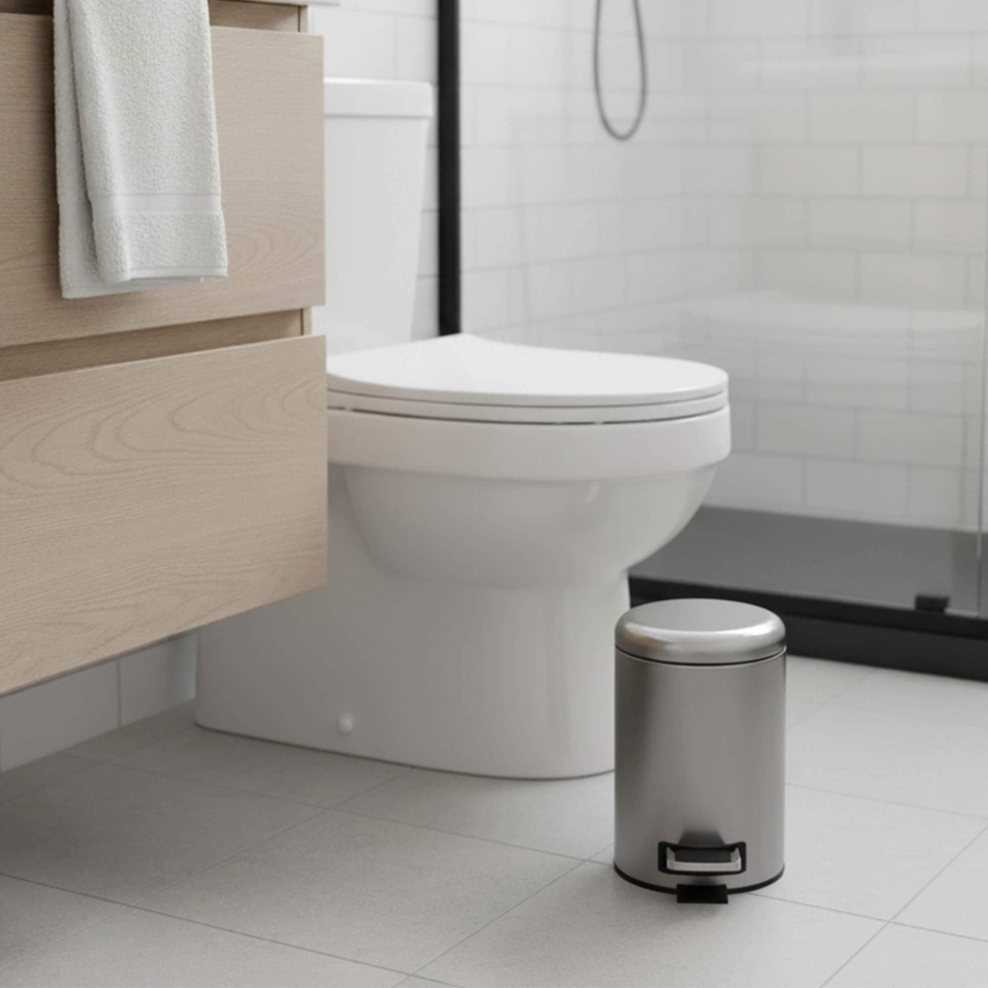 Evideco Soft Close Small Round Metal Bathroom Floor Step Trash Can Waste Bin 3 Liters 0.8 Gal Steel