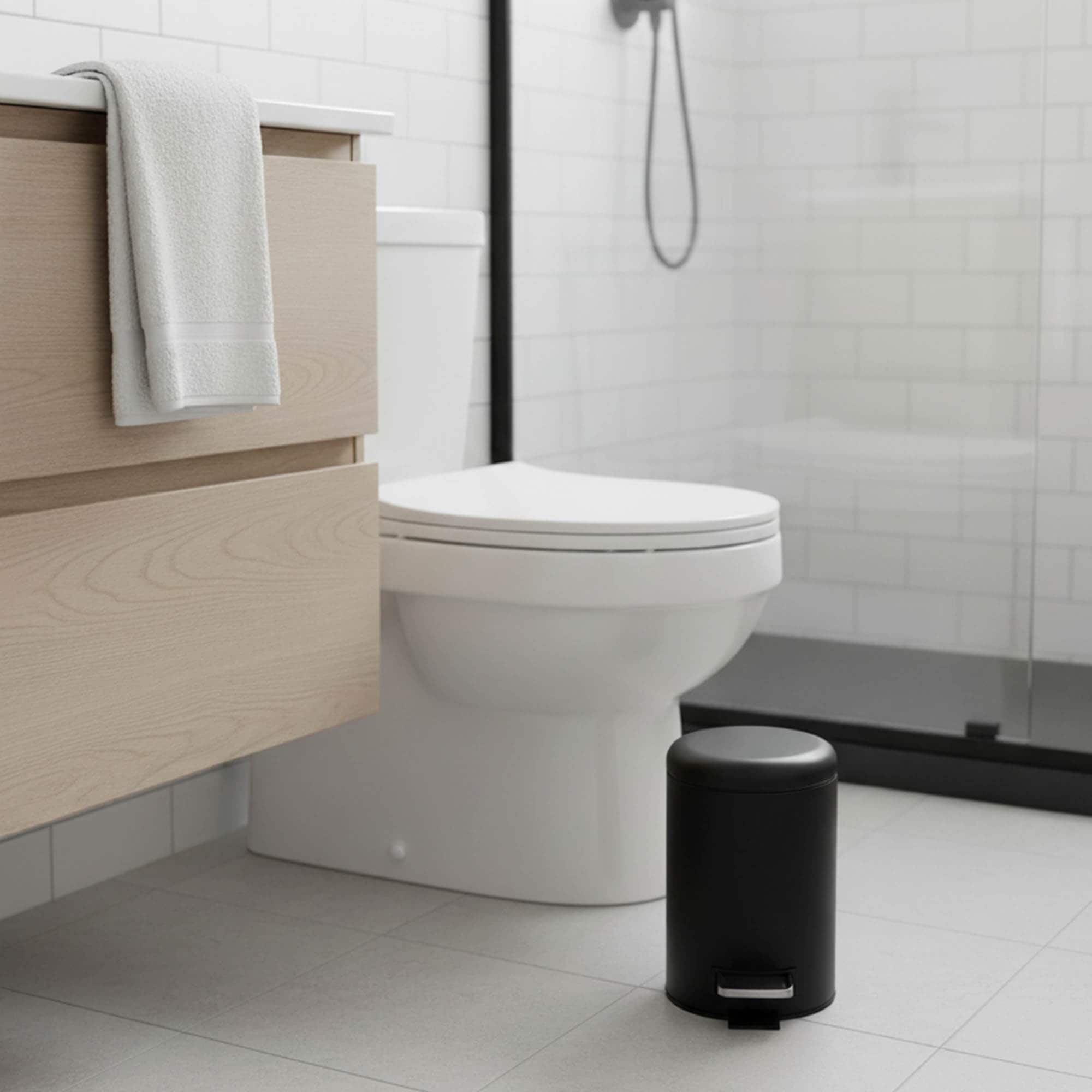 Evideco Soft Close Small Round Metal Bathroom Floor Step Trash Can Waste Bin 3 Liters 0.8 Gal Black