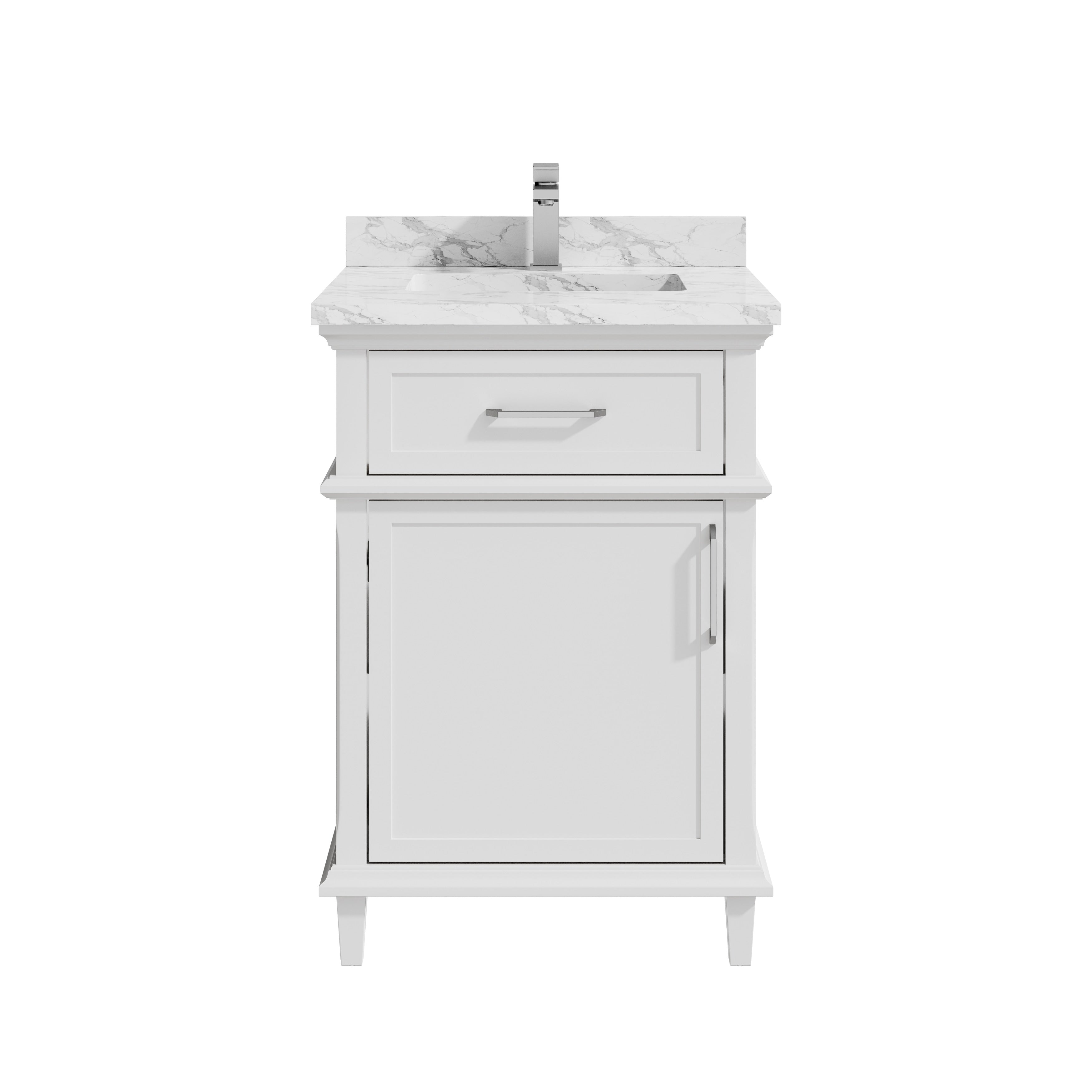 Horow Eviora 24 In. Single Sink Freestanding White Bath Vanity With White Cultured Marble Top Assembled