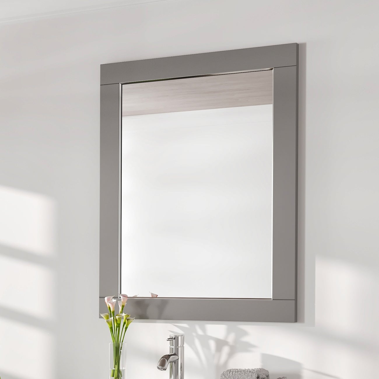 Eviva Aberdeen 24 Inch Grey Framed Bathroom Wall Mirror
