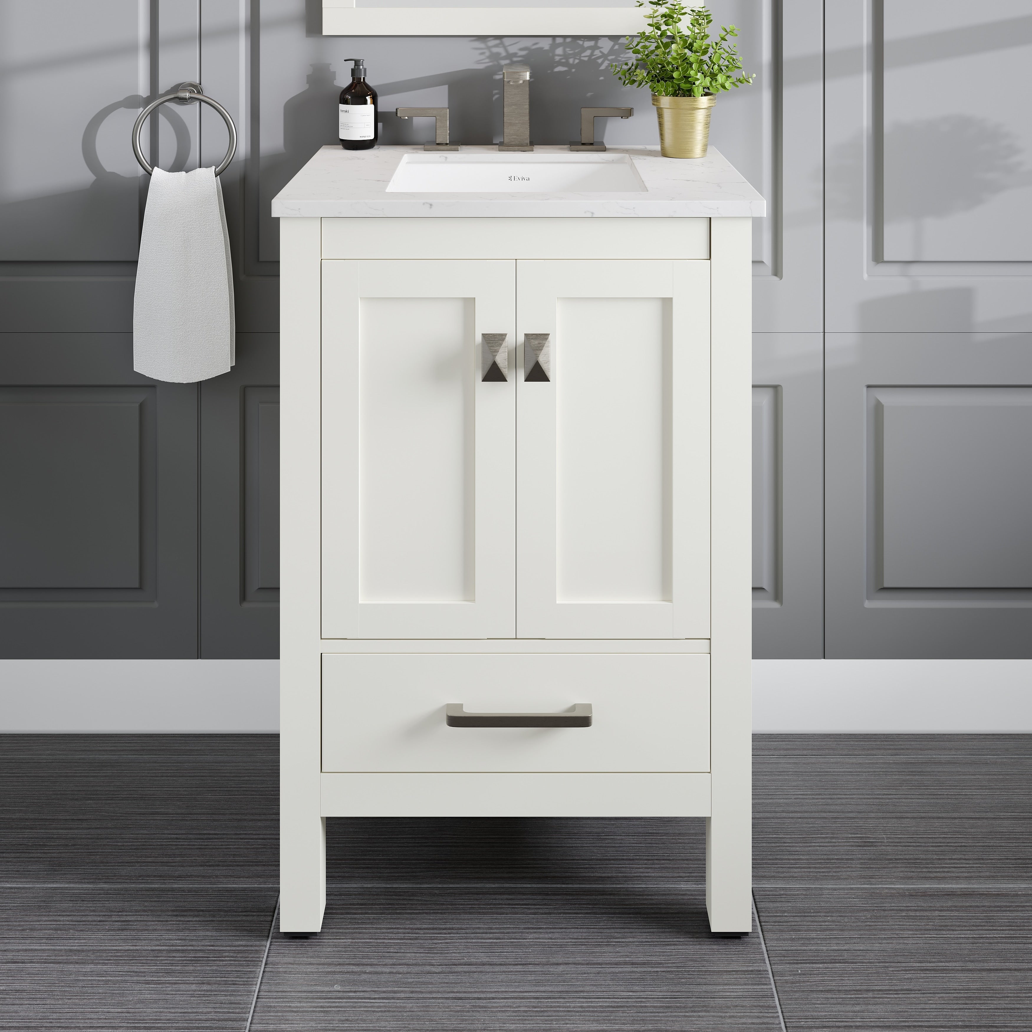 Eviva Aberdeen White Carrera Countertop 24 Inch Transitional White Bathroom Vanity