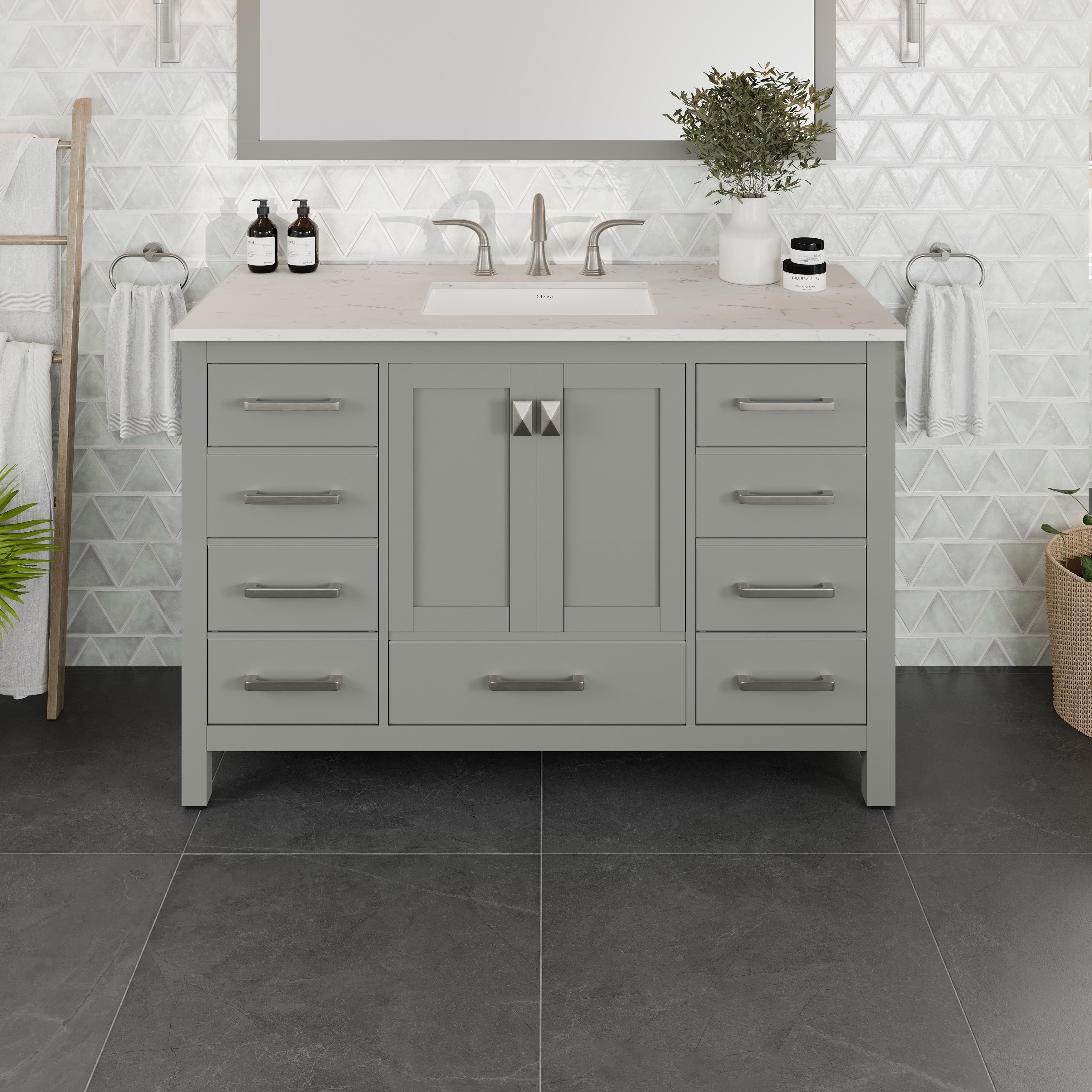 Eviva Aberdeen 42 Transitional Grey Bathroom Vanity With White Carrera Countertop
