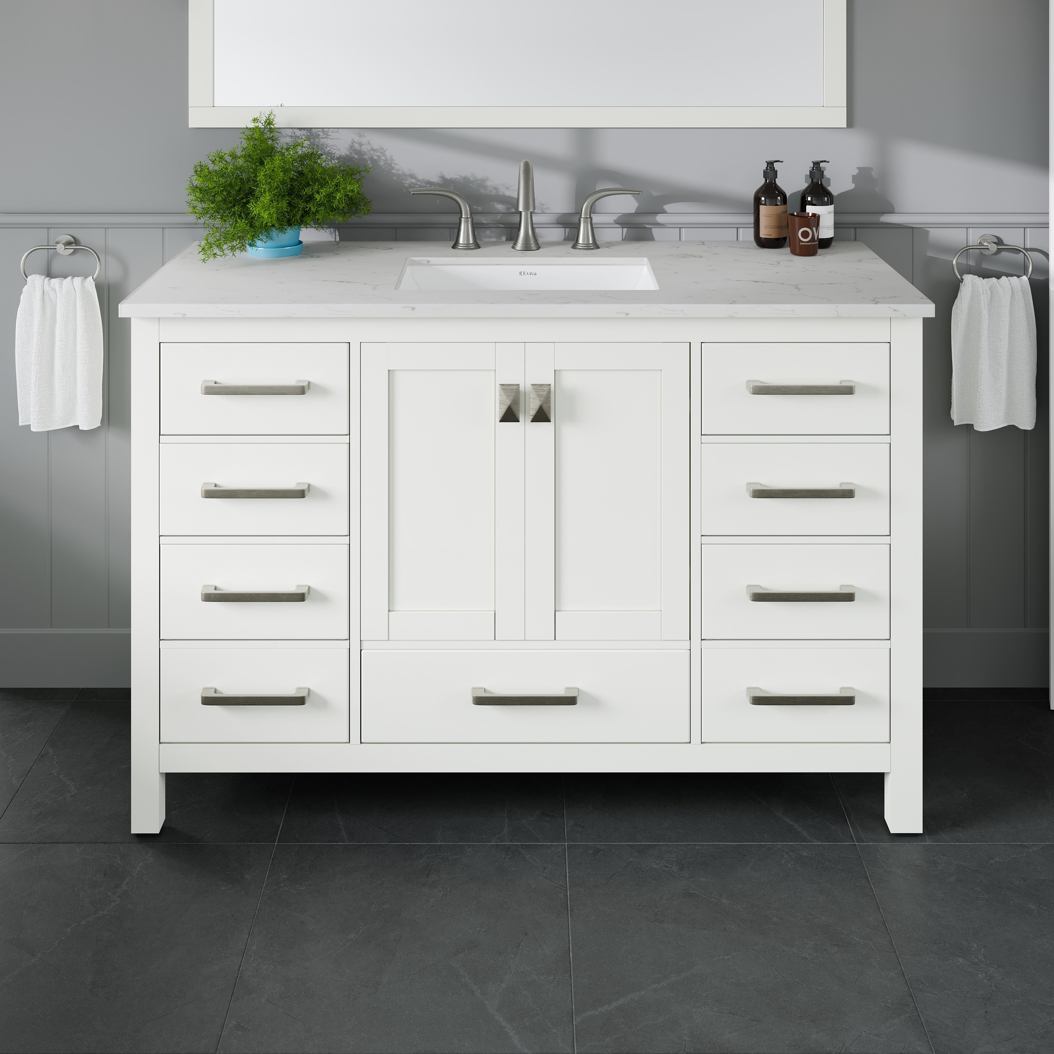 Eviva Aberdeen 42 Transitional White Bathroom Vanity With White Carrera Countertop