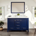 Eviva Aberdeen 48 Blue Transitional Double Sink Bathroom Vanity W White Carrara Top