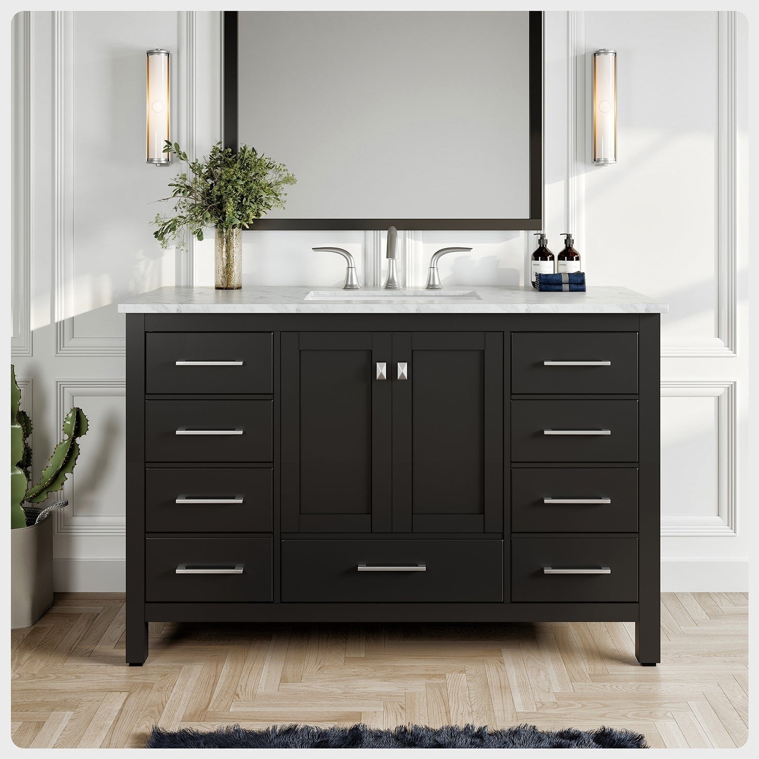 Eviva Aberdeen 48 Espresso Transitional Bathroom Vanity W White Carrara Top