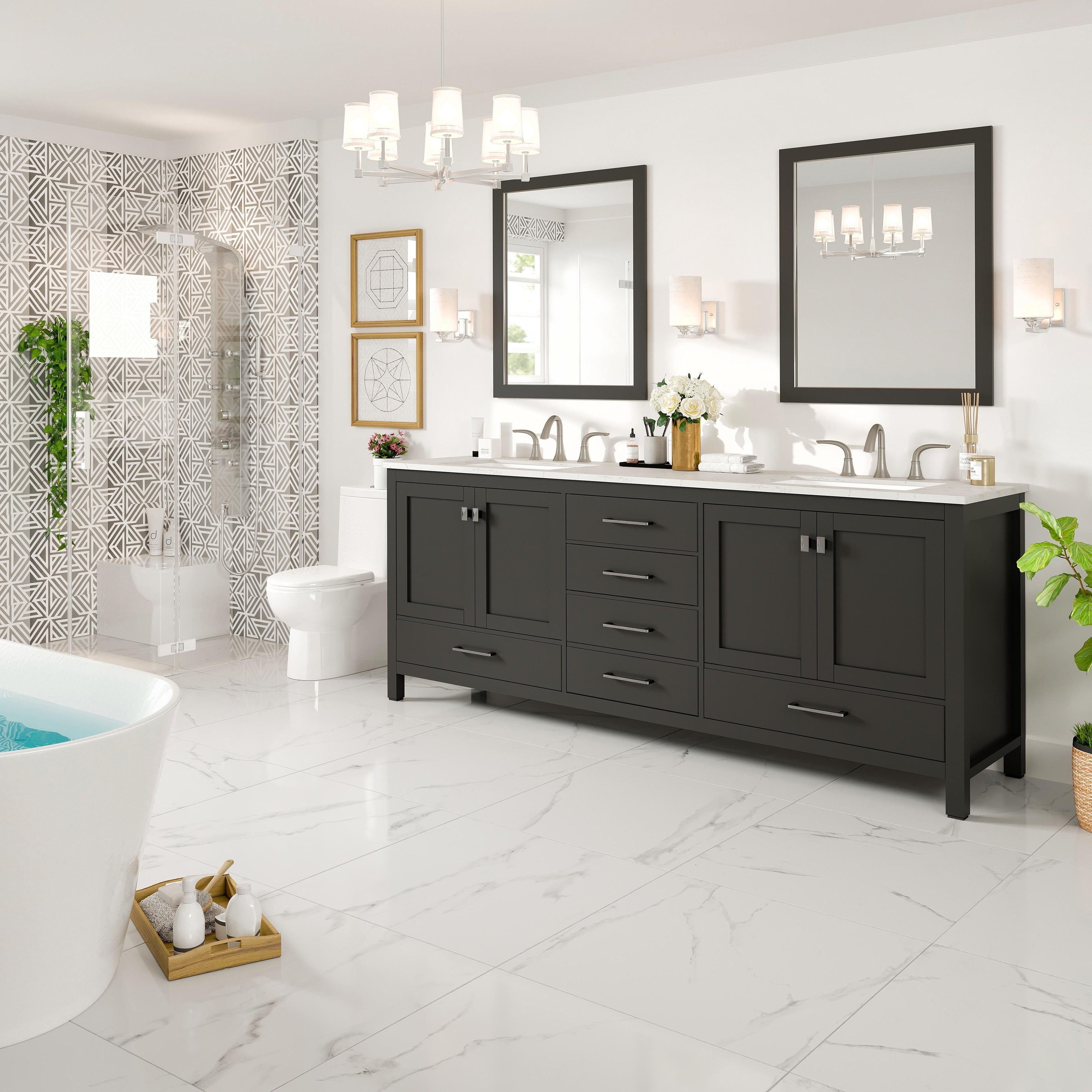 Eviva Aberdeen 84 Espresso Transitional Double Sink Bathroom Vanity W White Carrara Top