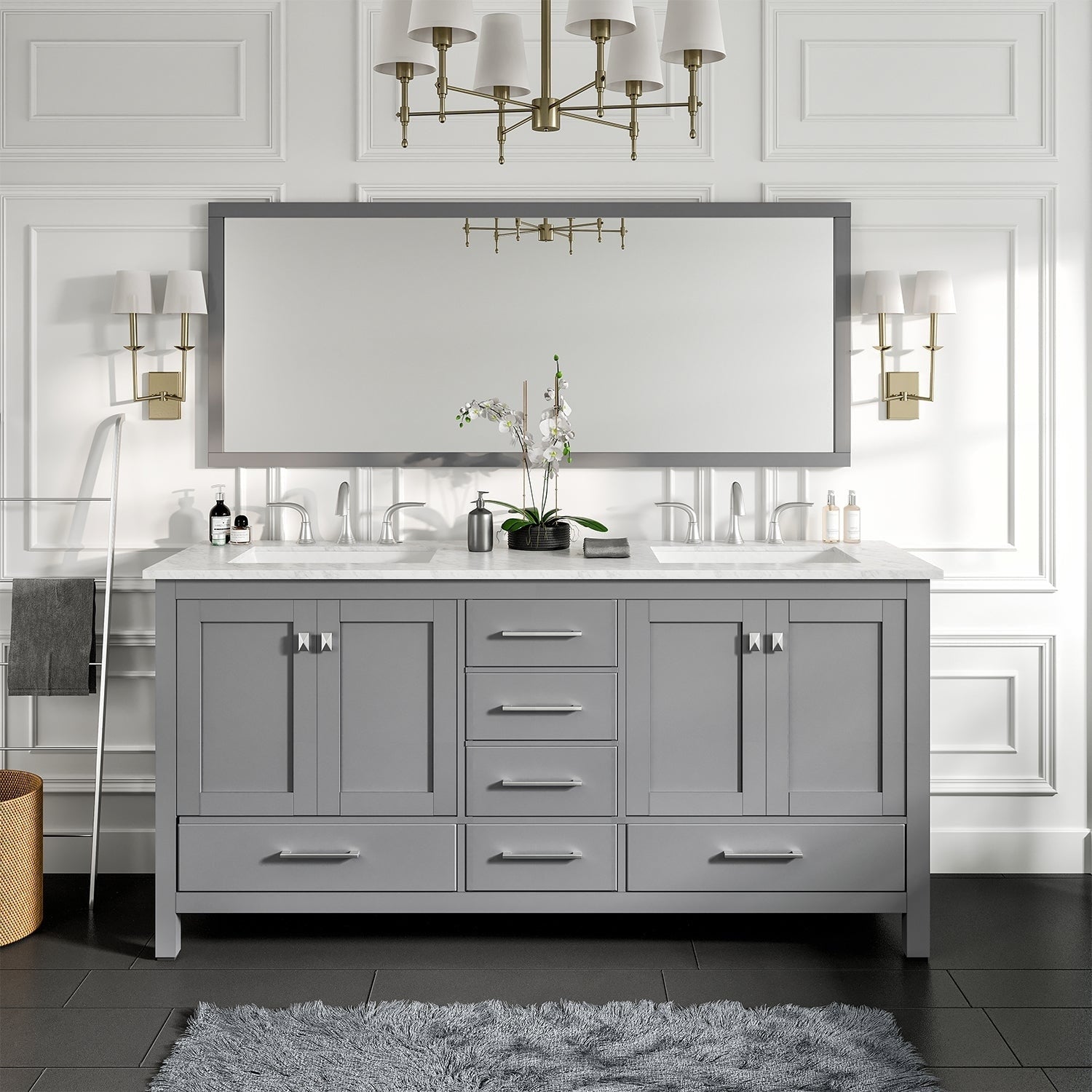 Eviva Aberdeen 72 Gray Transitional Double Sink Bathroom Vanity W White Carrara Top