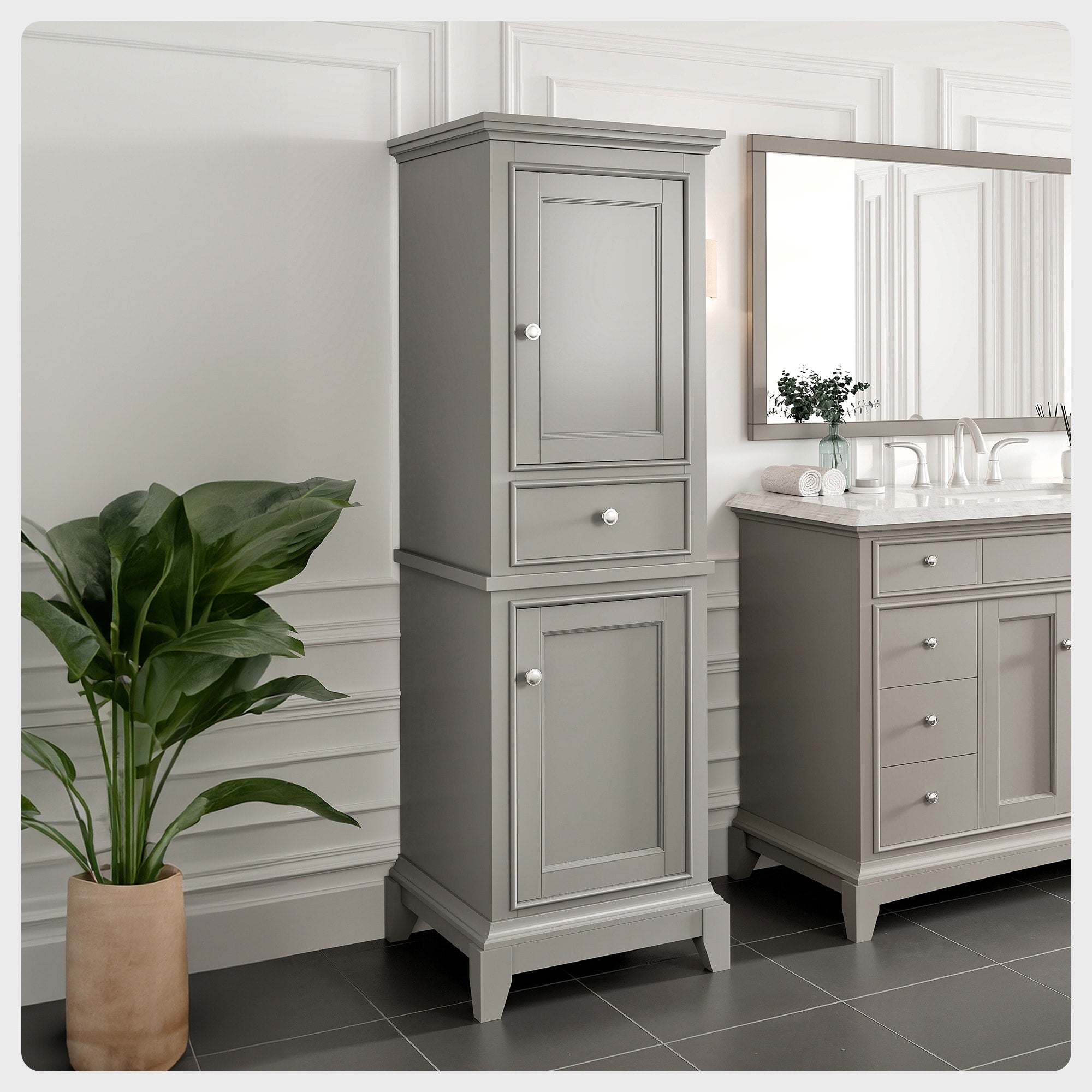 Eviva Elite Stamford Grey Wood 24 Inch Linen Cabinet