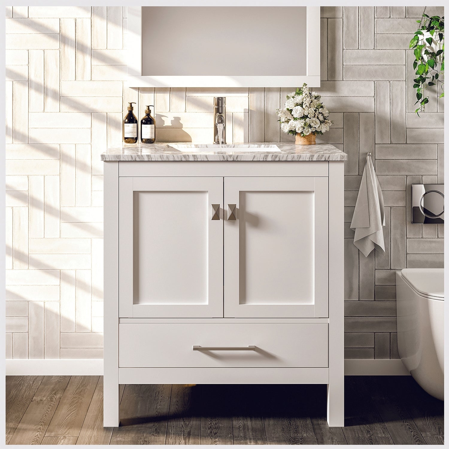 Eviva London 30 X 18 White Transitional Bathroom Vanity W White Carrara Top