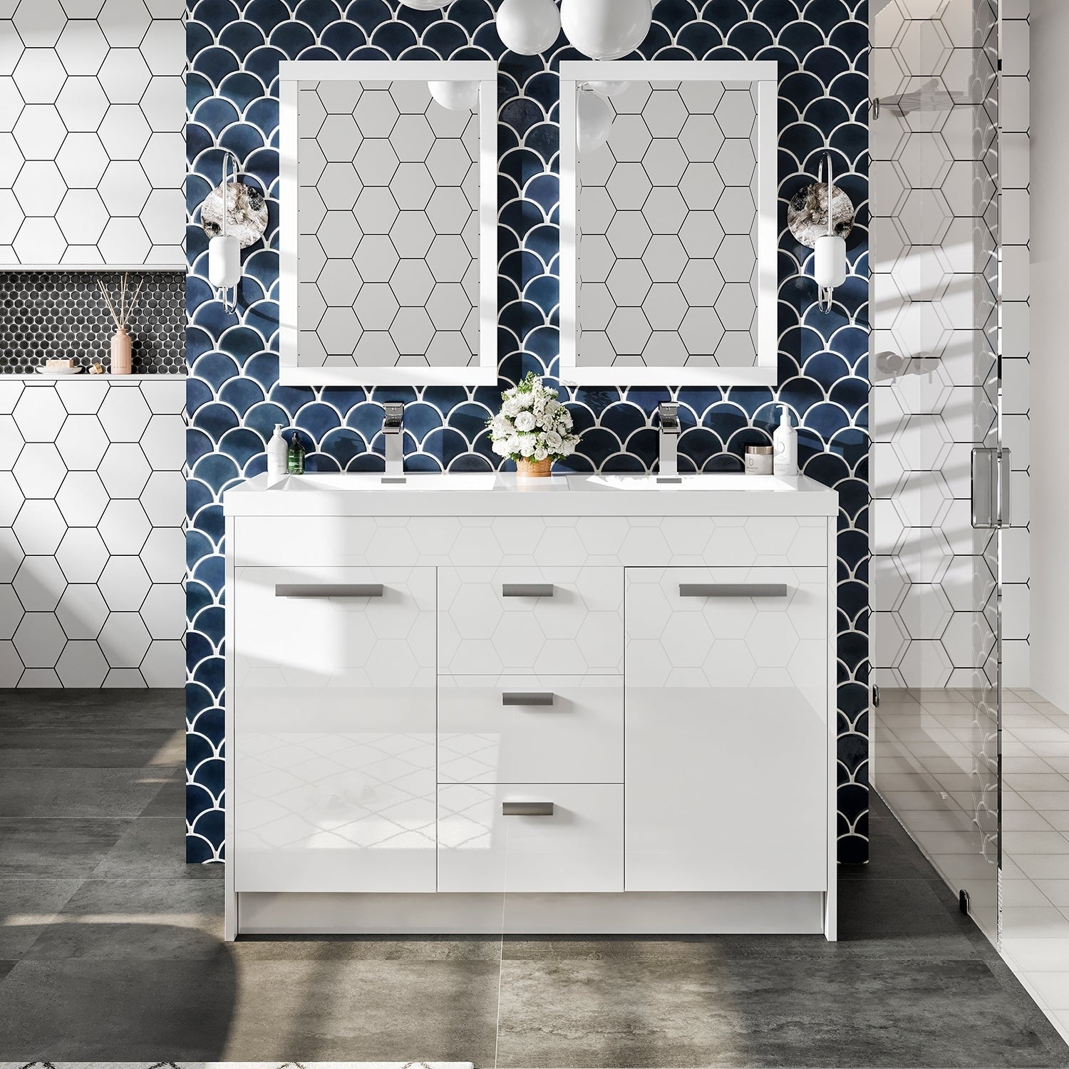 Eviva Lugano 48 White Modern Double Sink Bathroom Vanity W White Integrated Top