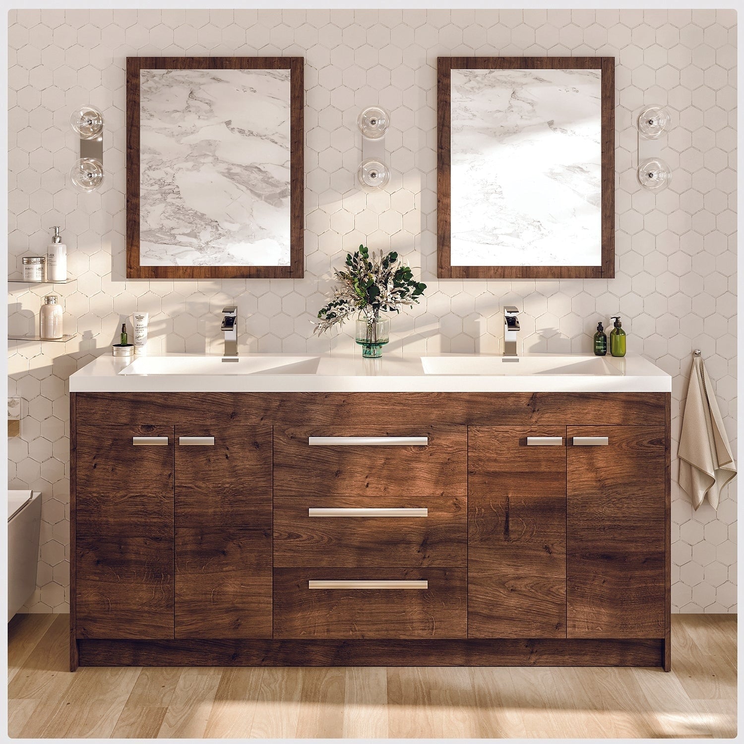 Eviva Lugano 60 Rosewood Vanity With Sinks
