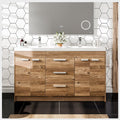 Eviva Lugano 60 Natural Oak Modern Double Sink Bathroom Vanity W White Integrated Top