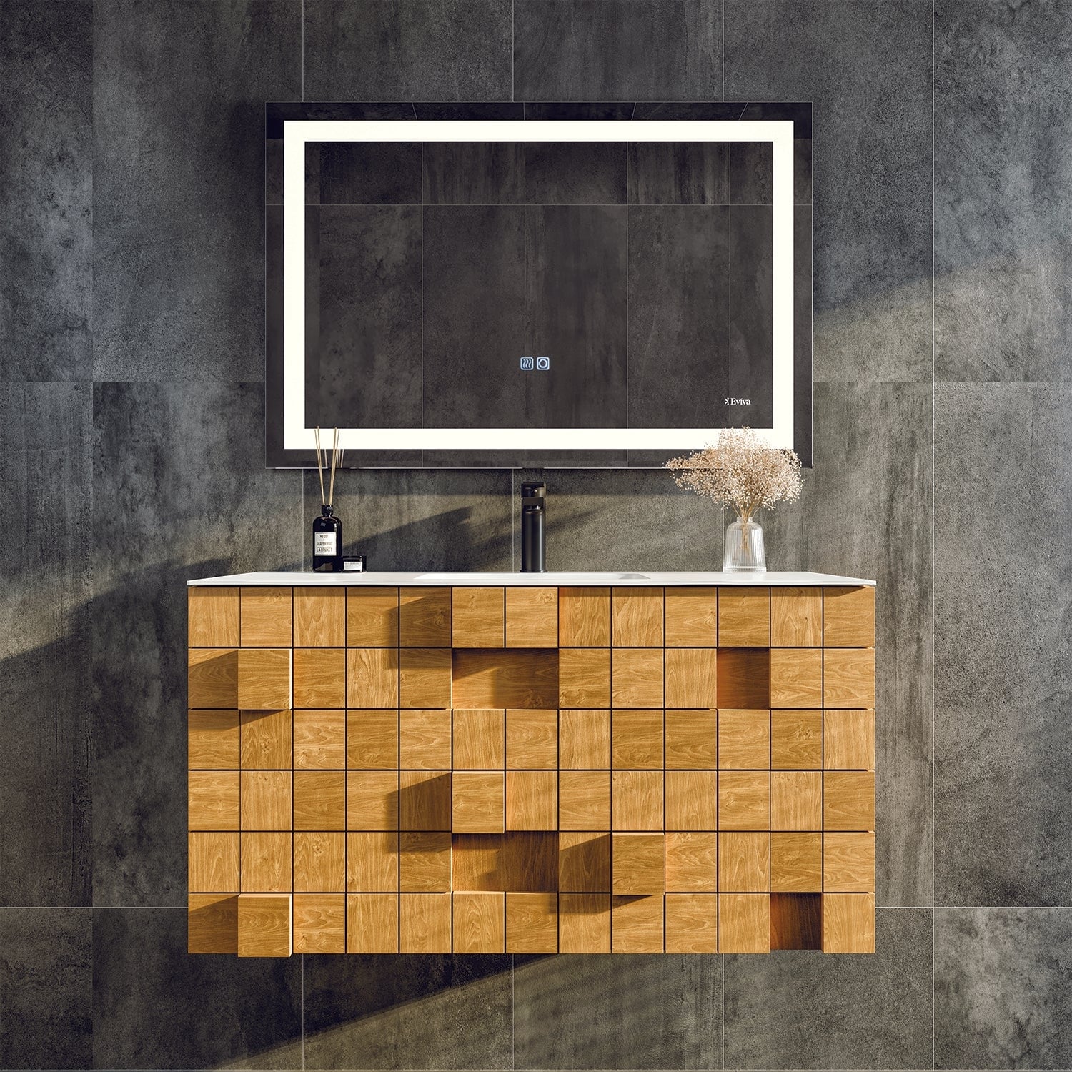 Eviva Mosaic 36 In. Wall Mounted Oak Vanity