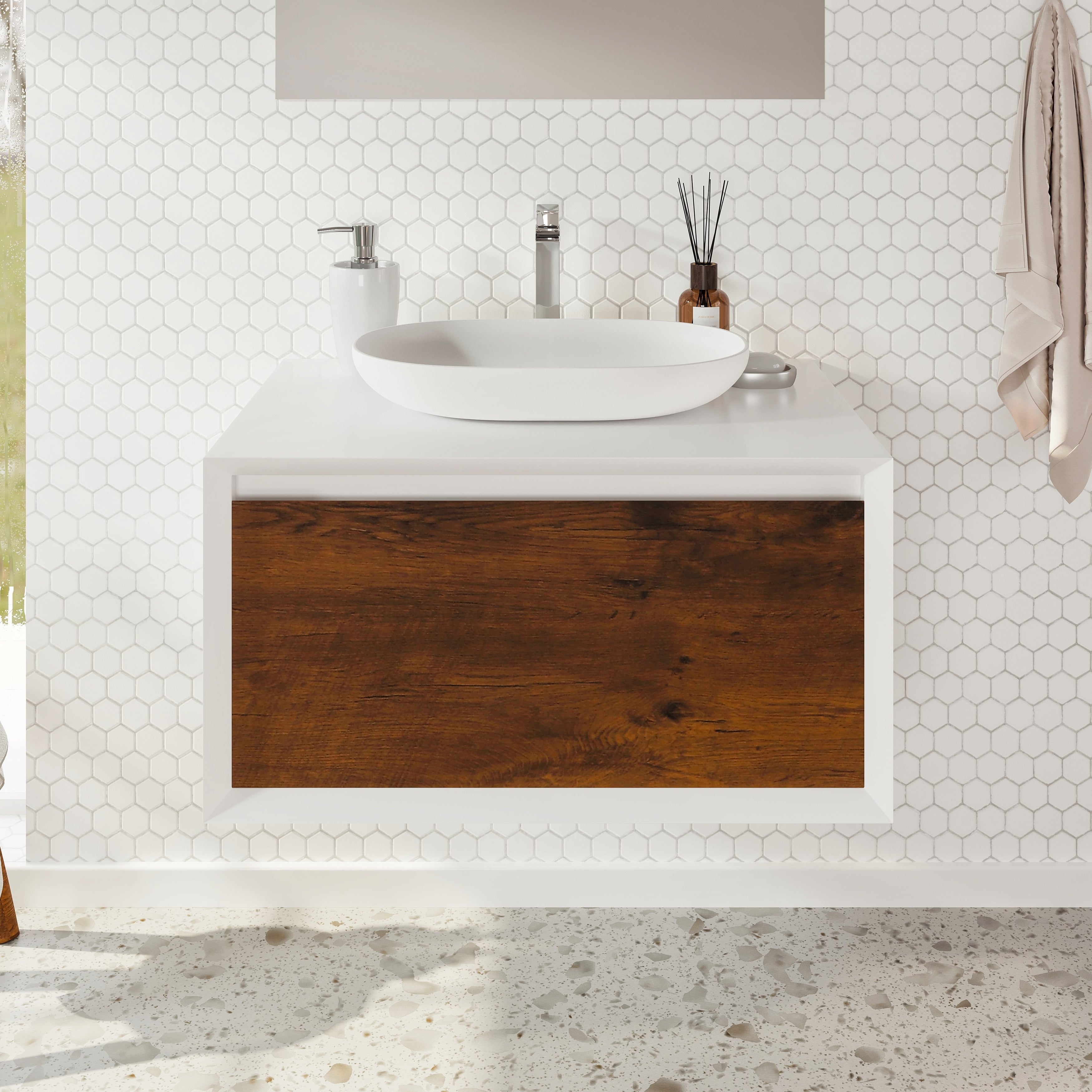 Eviva Santa Monica 36 In. Rosewood Wall Mount Vanity