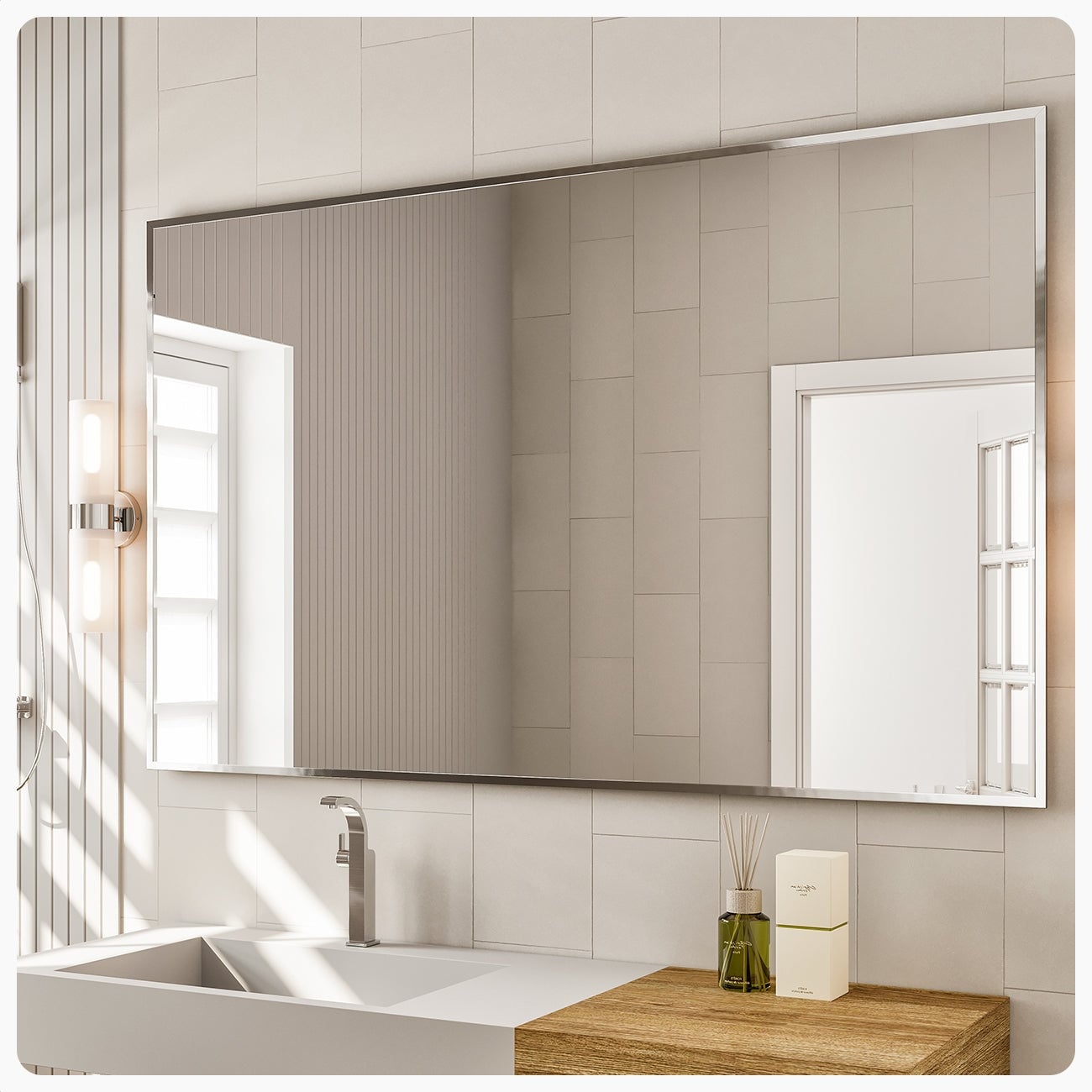 Eviva Sax 42 In. Polished Chrome Wall Mirror
