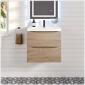 Eviva Smile White Oak Wall Mount Modern Bathroom Vanity Set With Integrated White Acrylic Sink