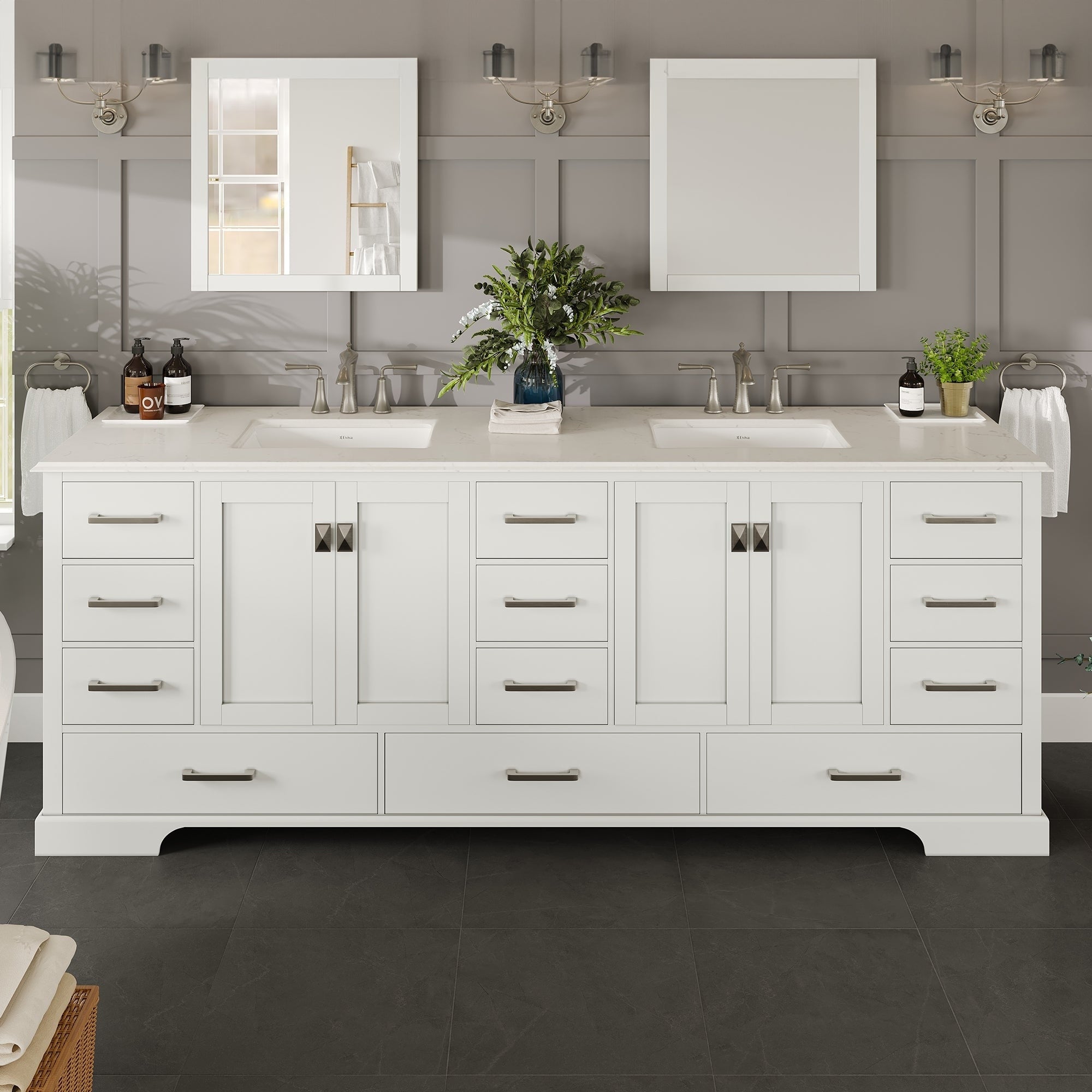 Eviva Storehouse 84 Inch Dark Grey Bathroom Vanity