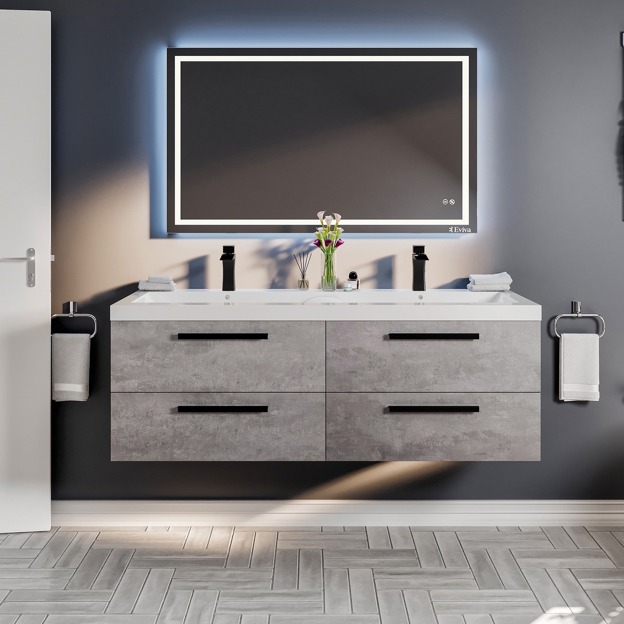 Eviva Surf 57 Cement Grey Bathroom Vanity