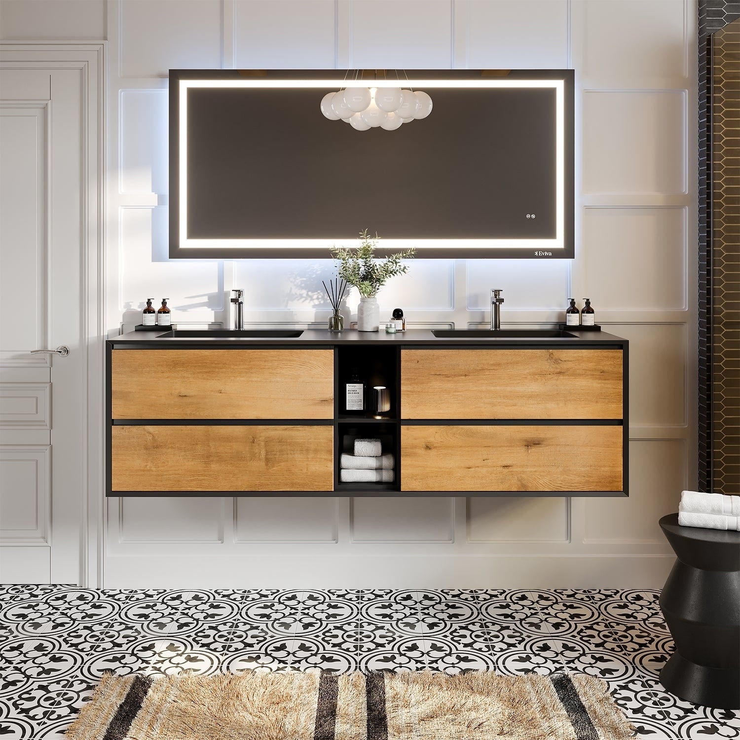 Eviva Vienna 75 In. Oak Black Vanity
