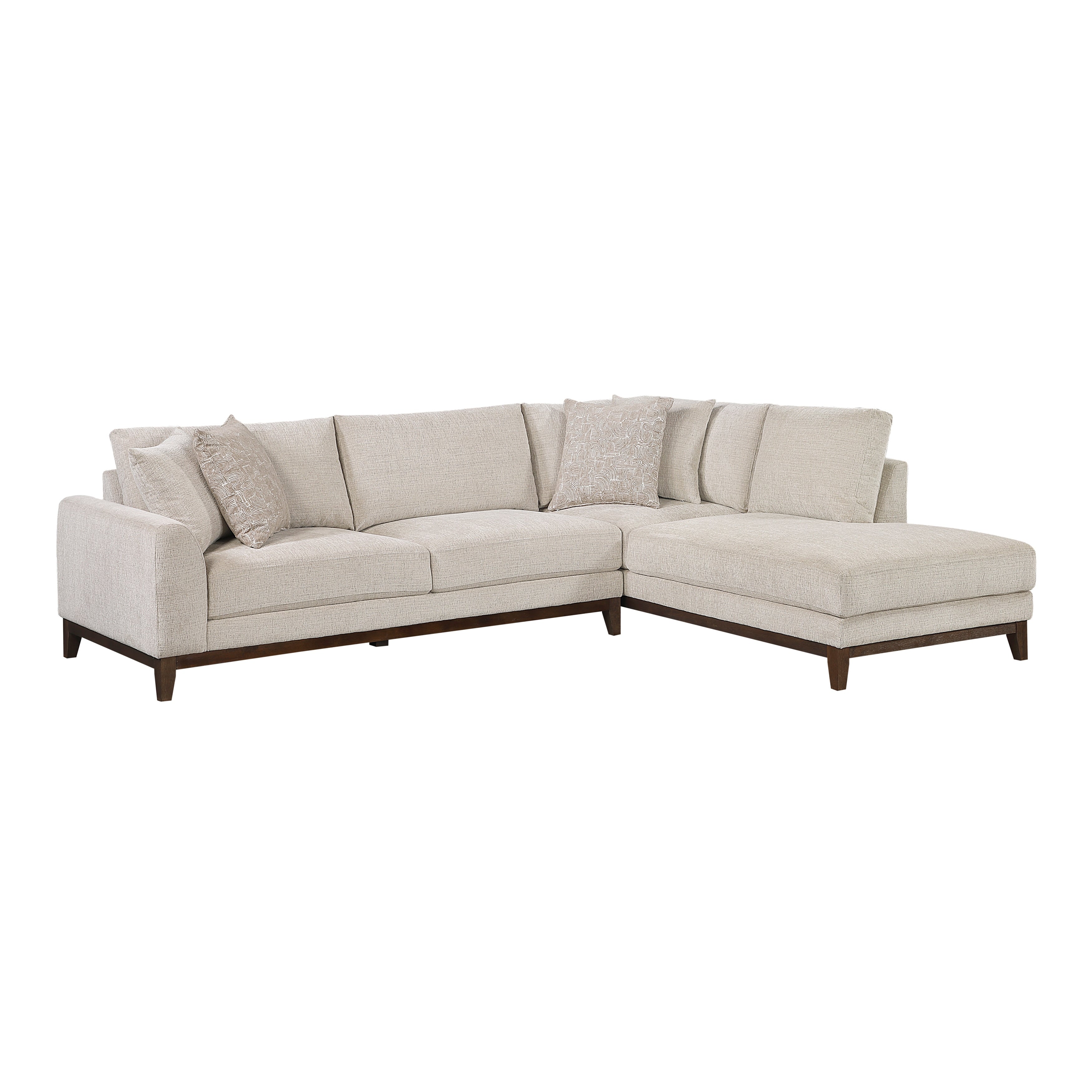 Evora 114 Chenille 2 Piece Sectional Sofa With Chaise And Pillows