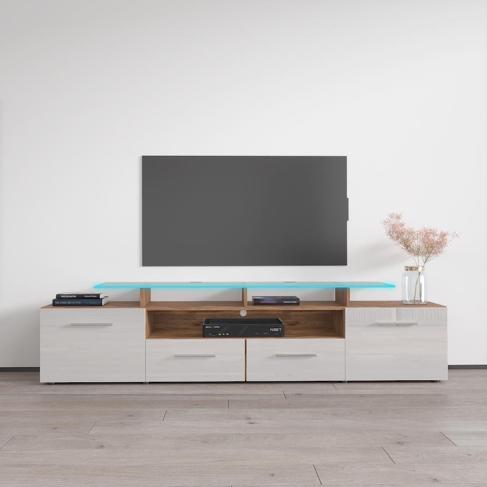 Evora 76 Wide High Gloss Fronts Matte Body Modern Tv Stand