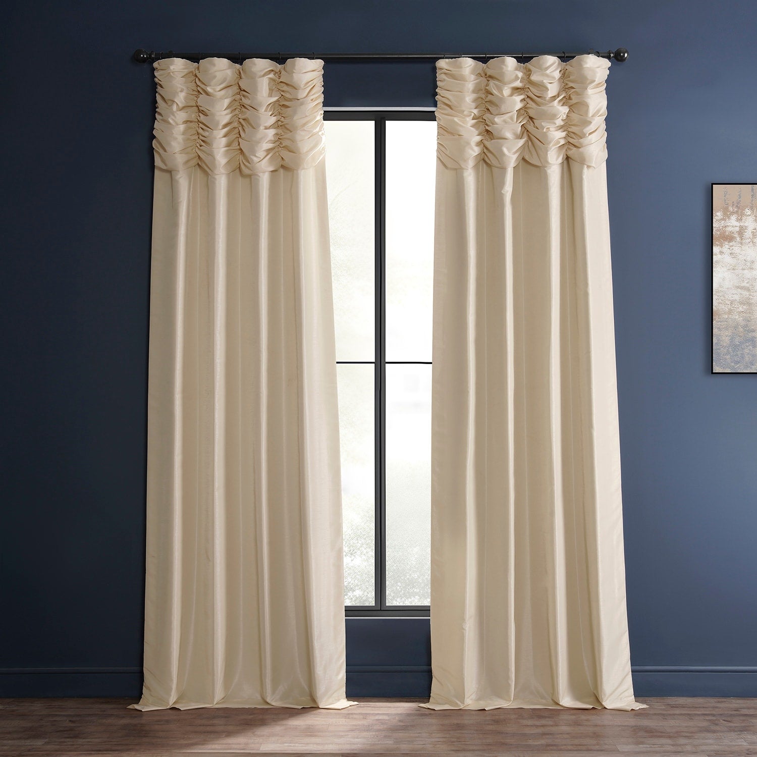 Exclusive Fabrics Ruched Vintage Textured Faux Dupioni Silk Curtain