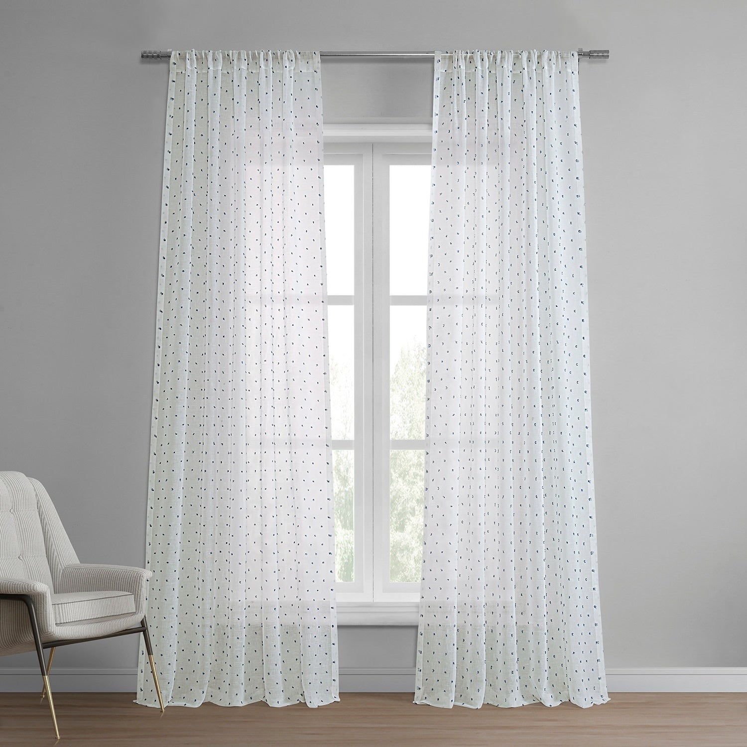 Exclusive Fabrics Altair Blue Patterned Linen Sheer Curtain 1 Panel
