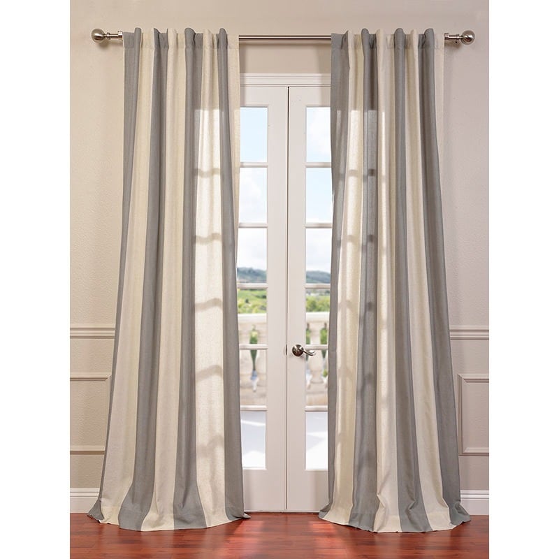 Exclusive Fabrics Del Mar Grey Linen Blend Stripe Curtain Panel