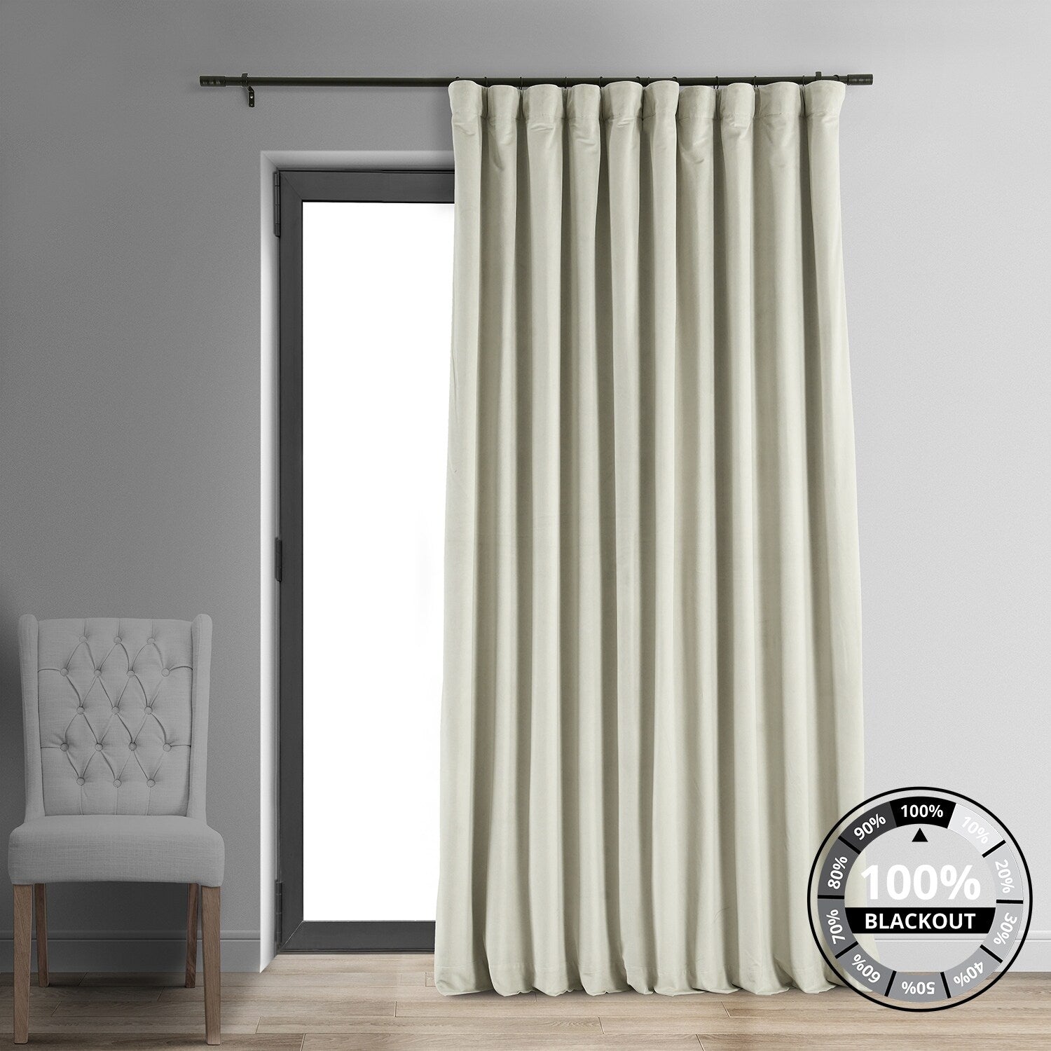 Exclusive Fabrics Off White Velvet Blackout Extra Wide Curtain Panel