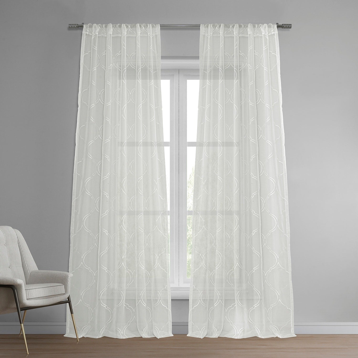 Exclusive Fabrics Florentina White Embroidered Sheer Curtain Panel
