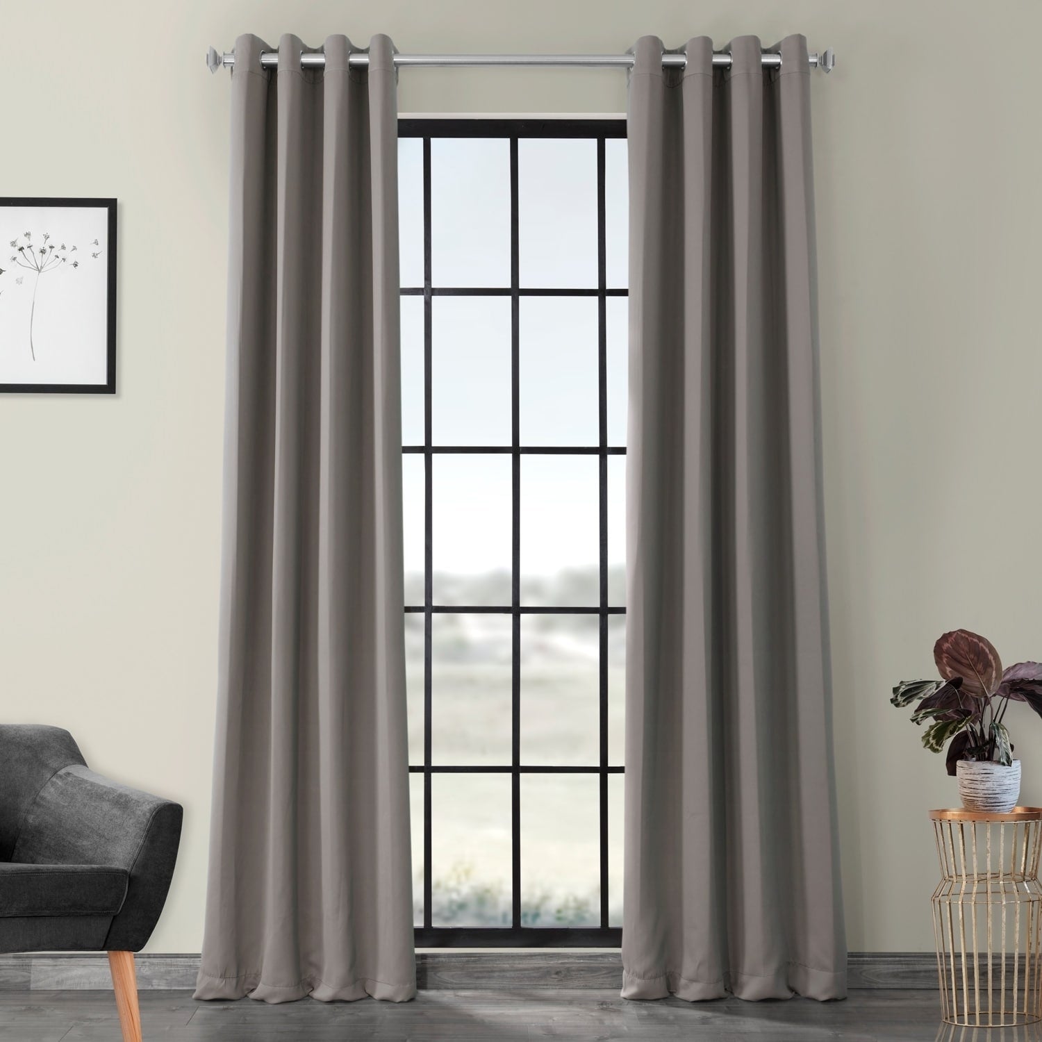 Exclusive Fabrics Grey Grommet Thermal Blackout Curtain Panel Pair
