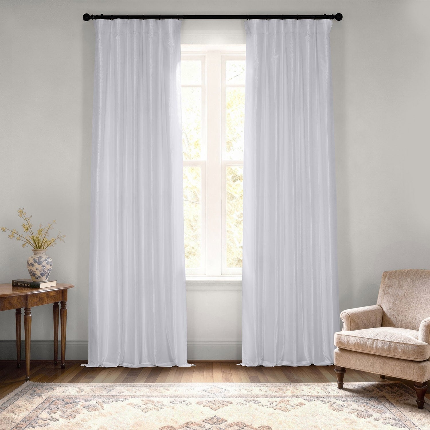 Ice White Vintage Faux Textured Dupioni Silk 108L Curtain Panel