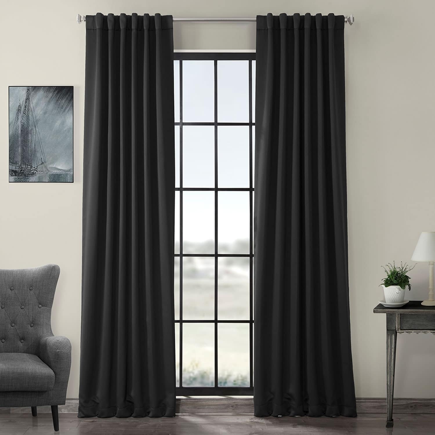 Exclusive Fabrics Jet Black Blackout Curtain Panel Pair