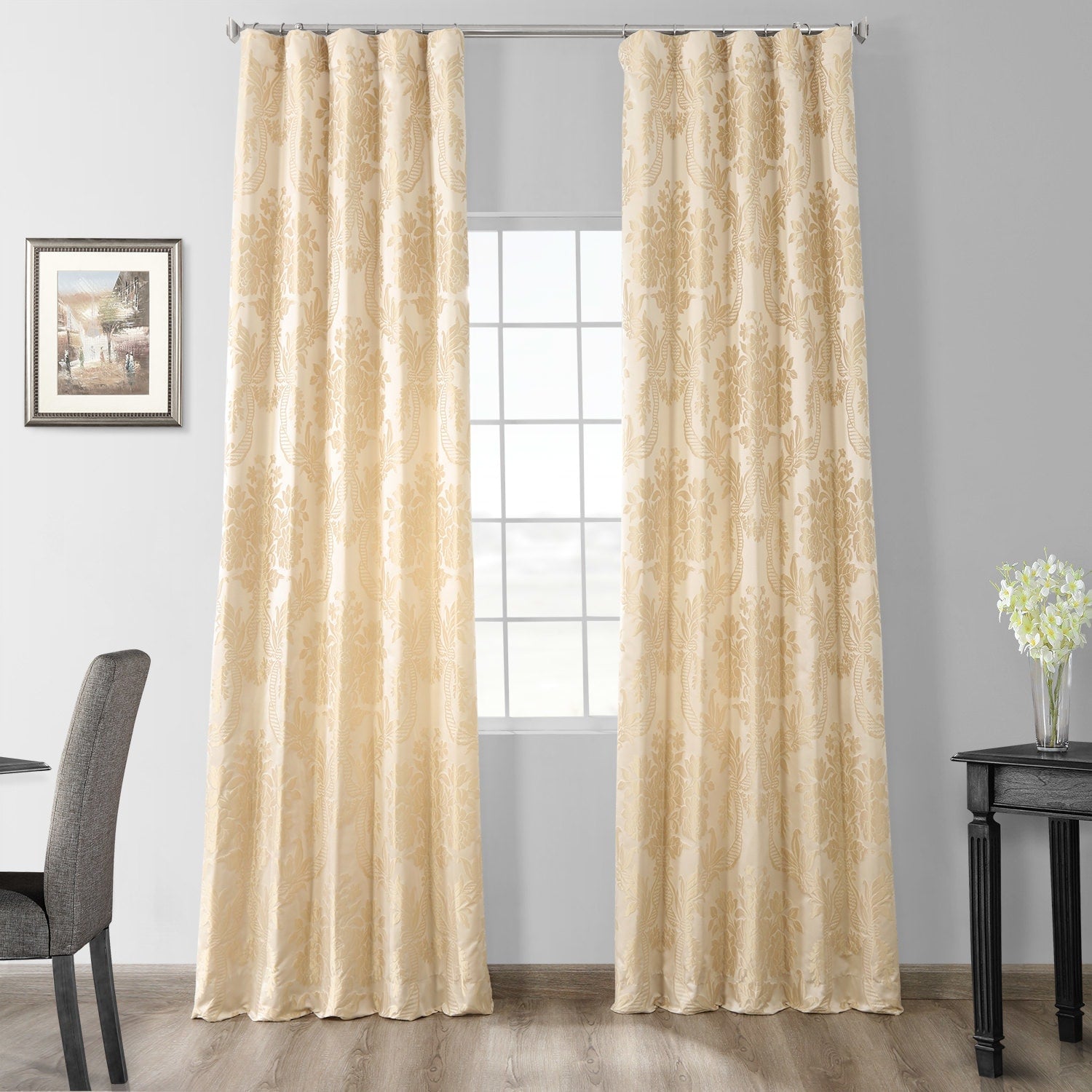 Exclusive Fabrics Magdelena Champagne Faux Silk Jacquard Curtain Panel