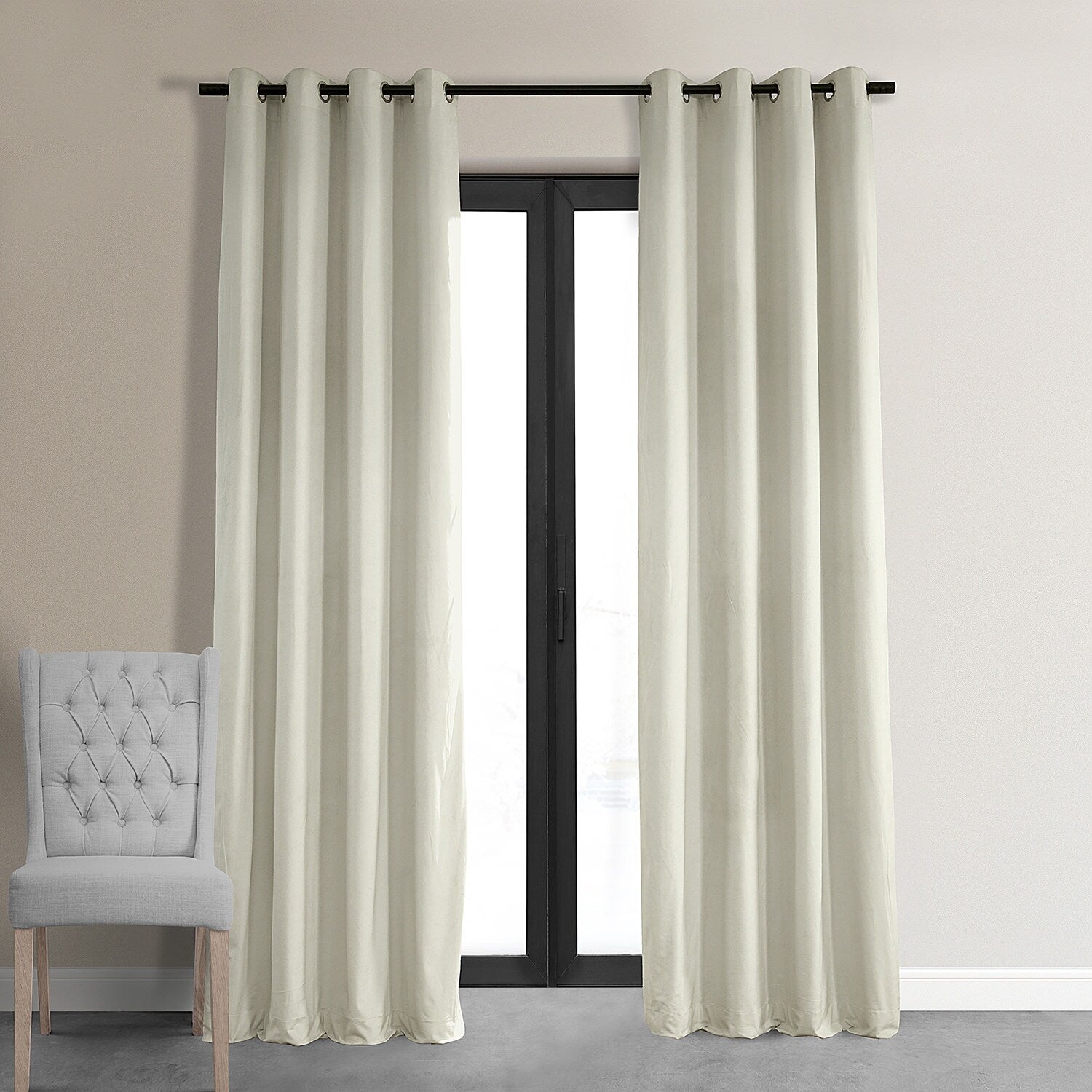 Exclusive Fabrics Off White Grommet Velvet Blackout Curtain Panel