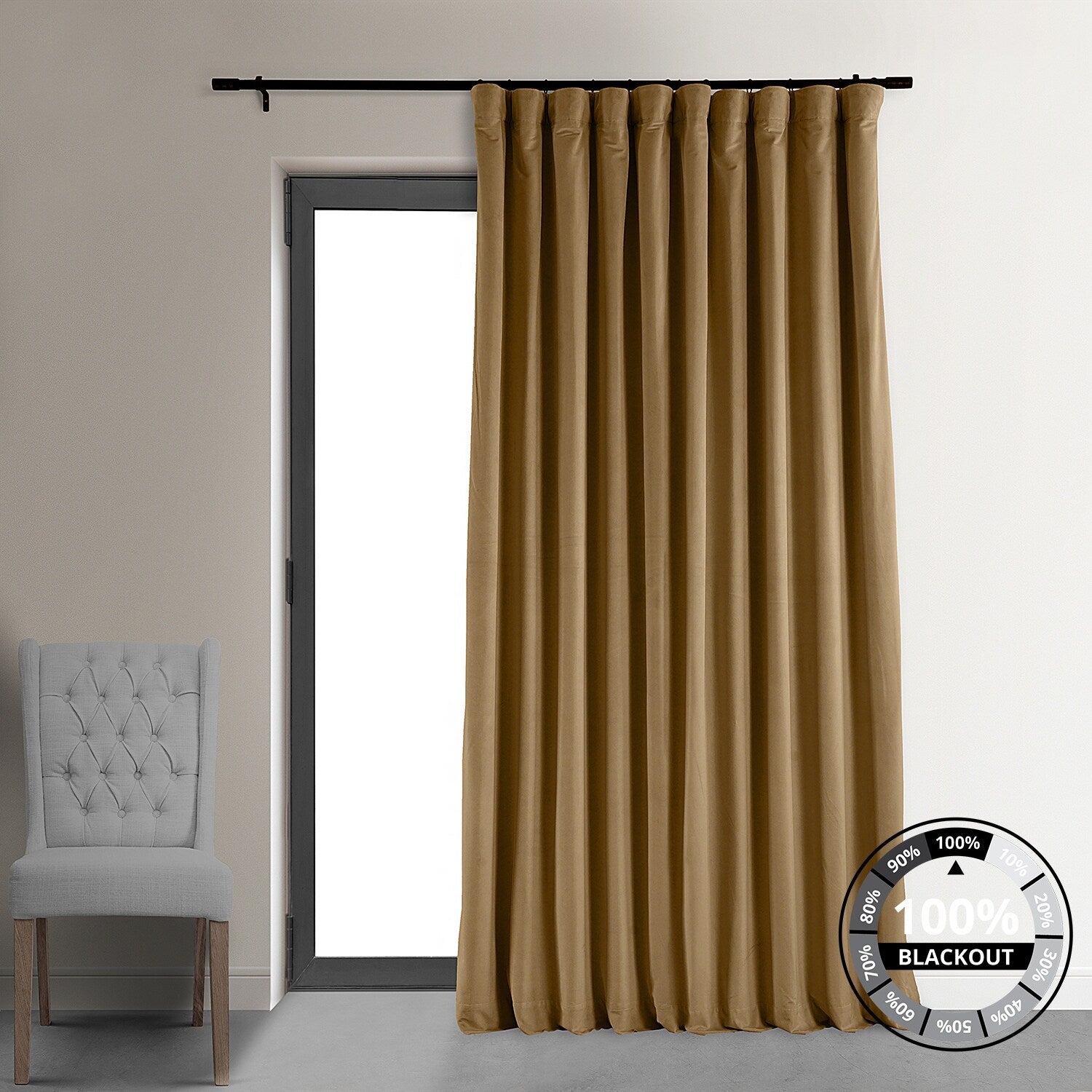 Exclusive Fabrics Amber Gold Velvet Blackout Extra Wide Single Curtain Panel