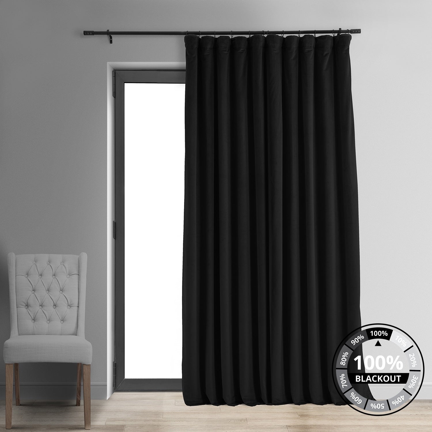 Exclusive Fabrics Warm Black Velvet Blackout Extra Wide Single Curtain Panel