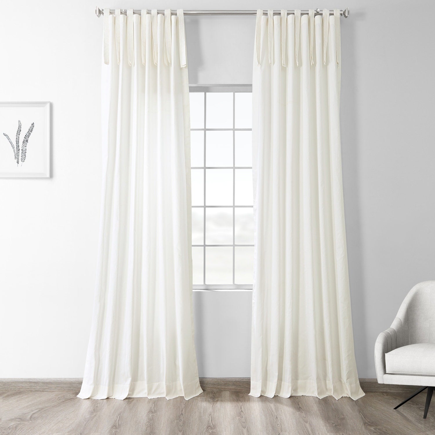 Exclusive Fabrics Solid Cotton Tie Top Single Curtain Panel