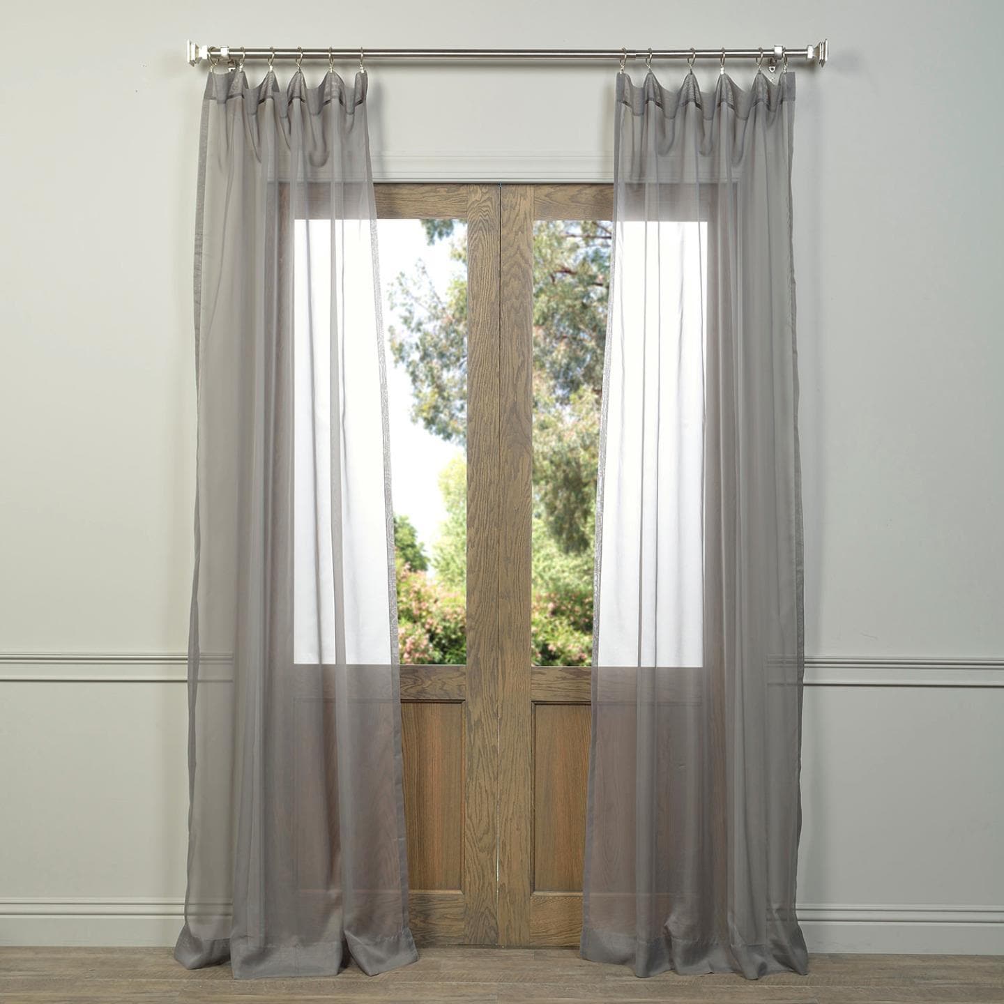 Exclusive Fabrics Solid Grey Voile Poly Sheer Curtain Panel Pair
