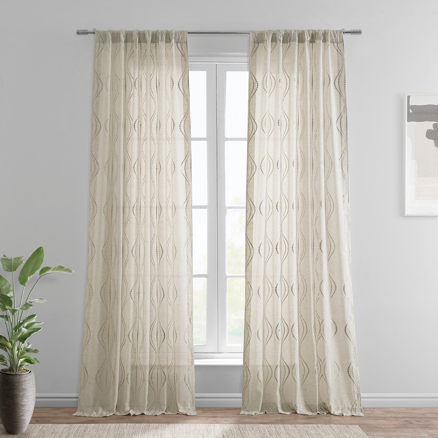 Exclusive Fabrics Suez Embroidered Faux Linen Sheer Curtain Panel