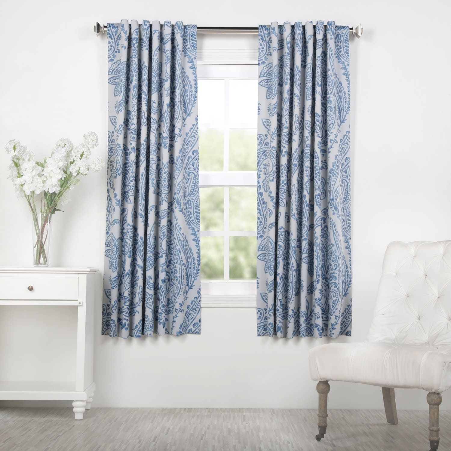 Exclusive Fabrics Tea Time China Blue 63 Inches Blackout Curtain Panel Pair 50X63