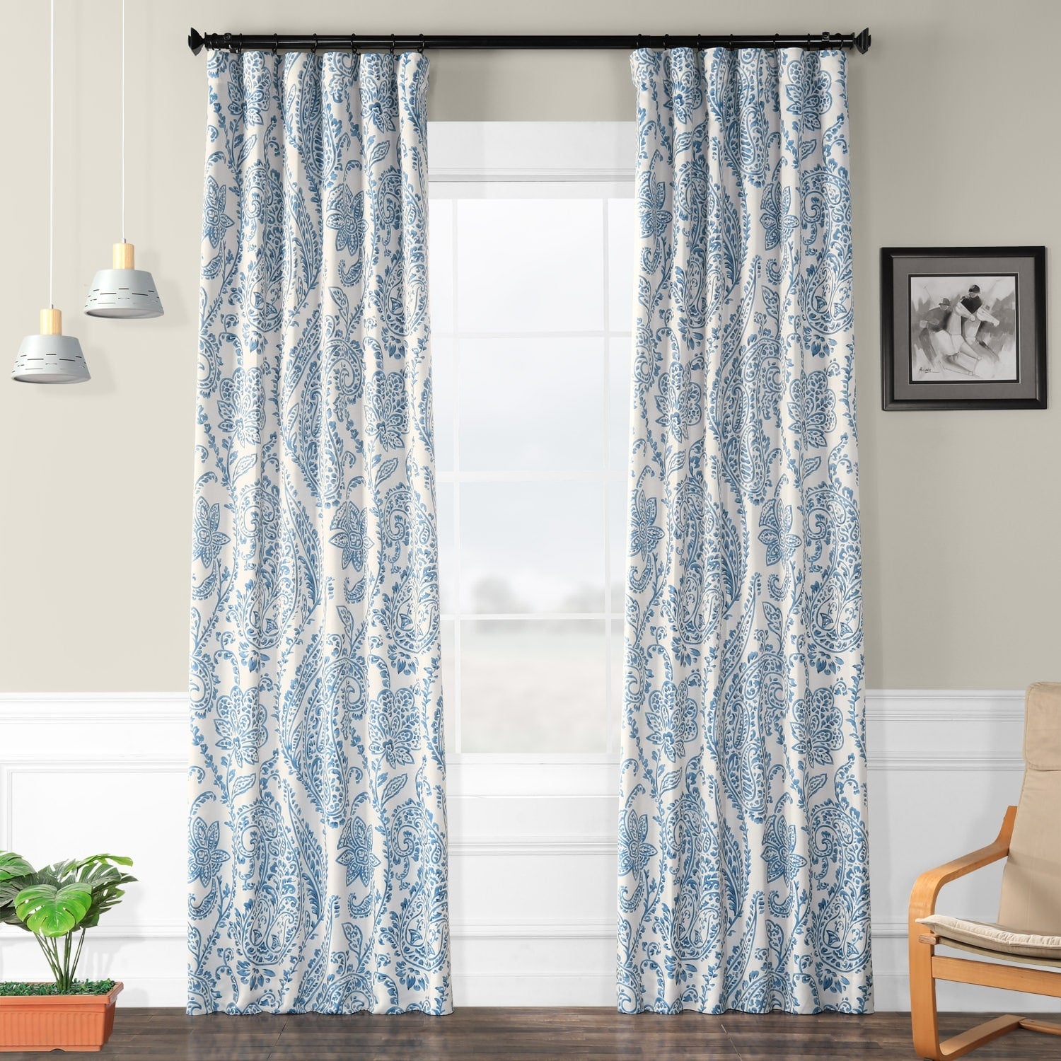 Exclusive Fabrics Tea Time China Blue Blackout Curtain Panel Pair