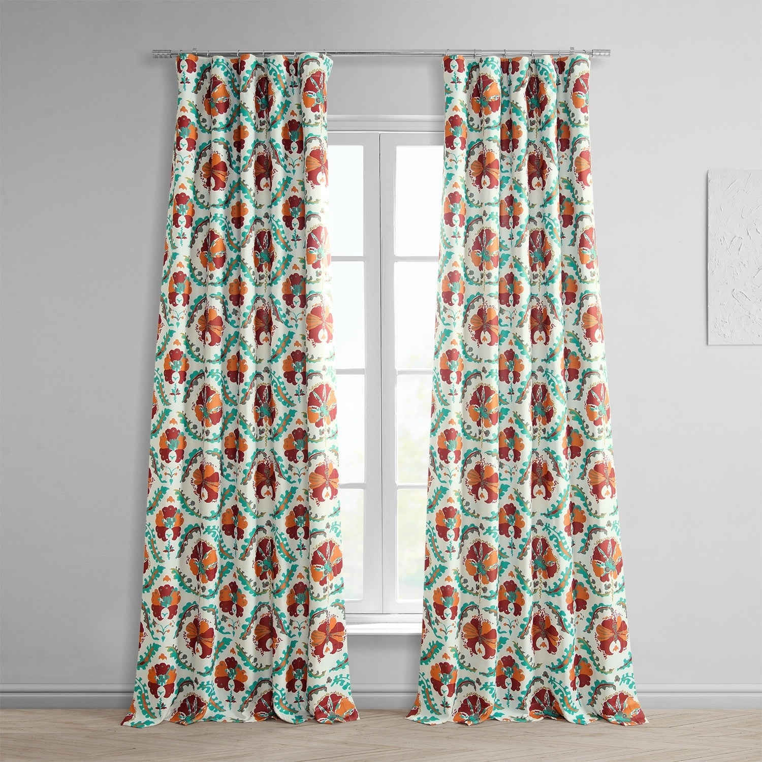 Exclusive Fabrics Tribeca Hibiscus Printed Linen Textured Room Darkening Curtain 1 Panel Stylish Print Textured Elegance