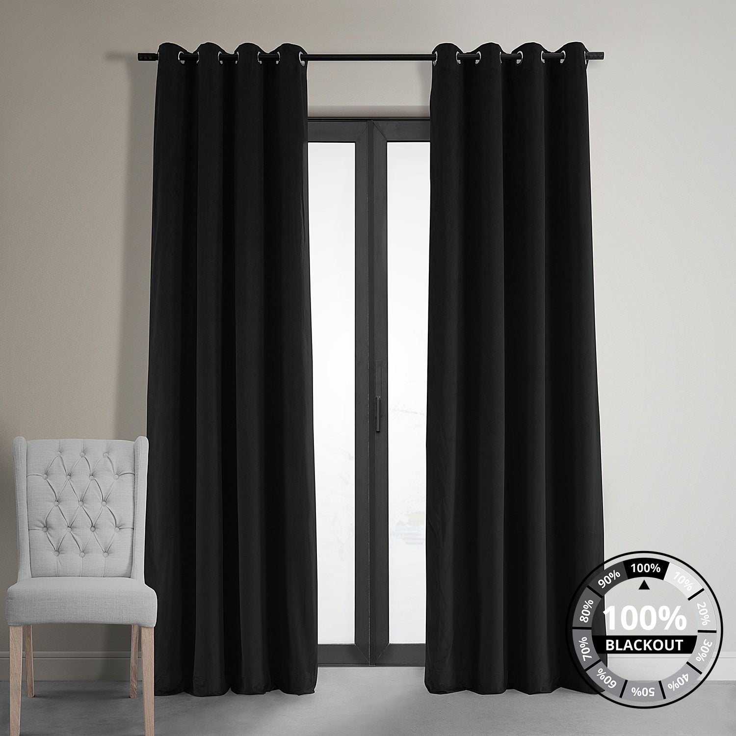 Exclusive Fabrics Warm Black Grommet Velvet Blackout Curtain Panel