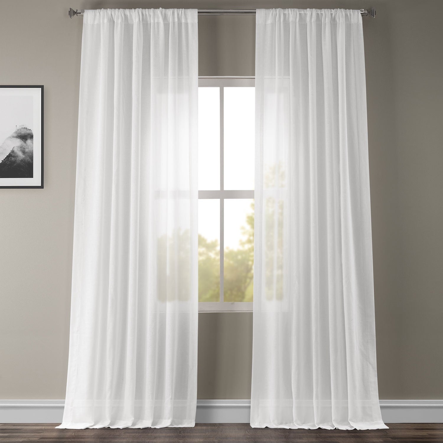 Exclusive Fabrics White Orchid Faux Linen Sheer Curtain Panel