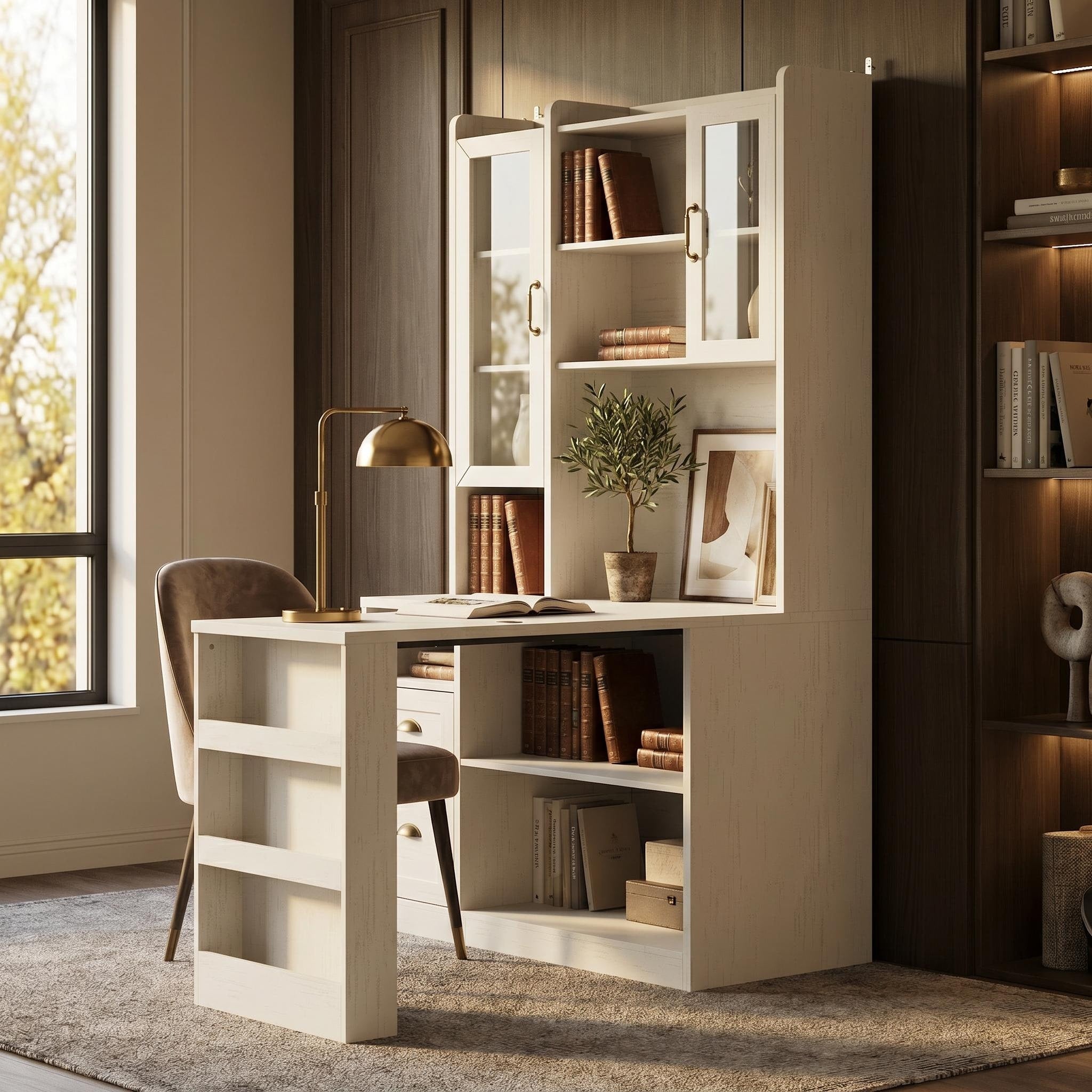 Executive Desk With Hutch Home Office Desk With Storage Cabinets Drawers L Shaped Desk With Glass Doors Large Workstation